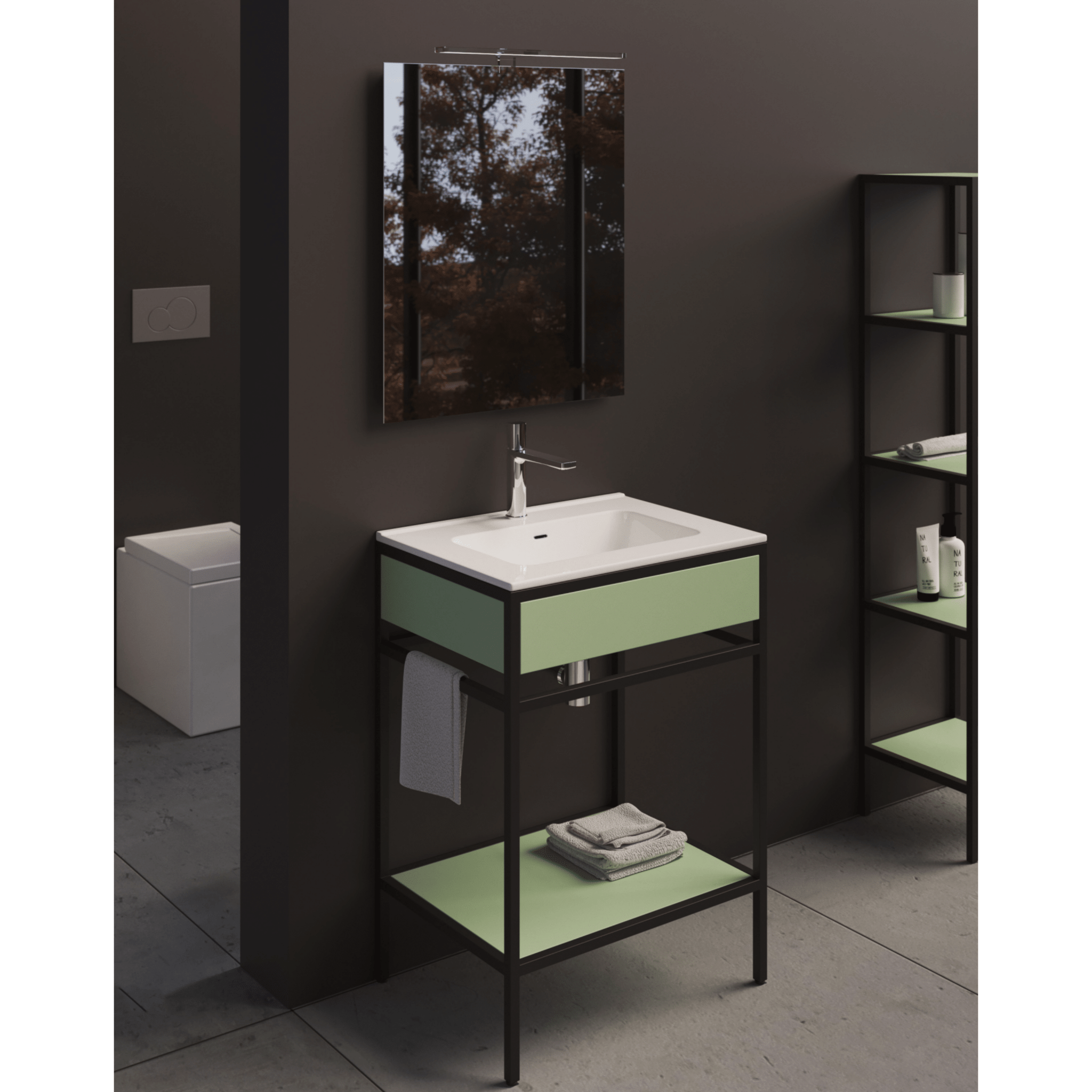 Mobile Bagno a Terra 81 Cm Piano D'Appoggio Specchio Con Illuminazione Led Xilon "Linea Contract 46" Laccato Opaco - Dabicasa