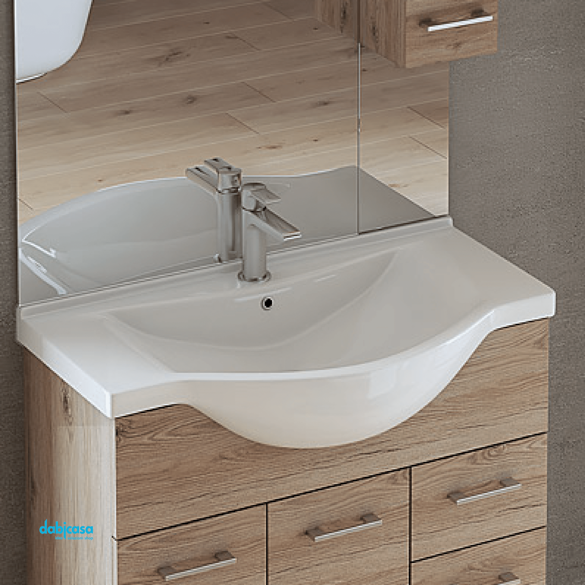 Mobile Bagno A Terra "Gaia 1" Da 105 Cm Composto Da Due Ante E Tre Cassetti Lavabo E Specchio Con Lampada led - Dabicasa