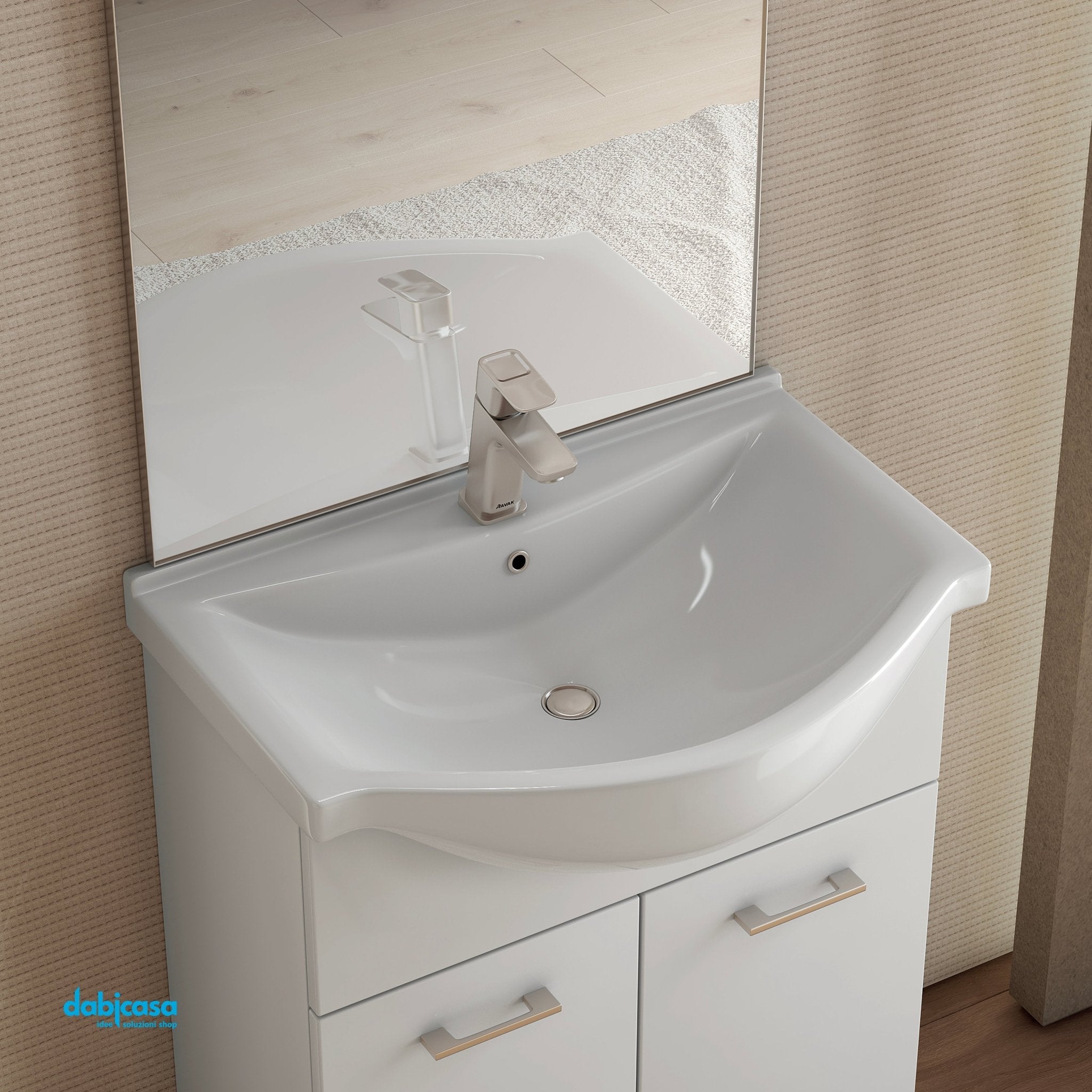 Mobile Bagno A Terra "Gaia 1" Da 65 Cm Composto Da Due Ante Lavabo E Specchio Con Lampada Led - Dabicasa