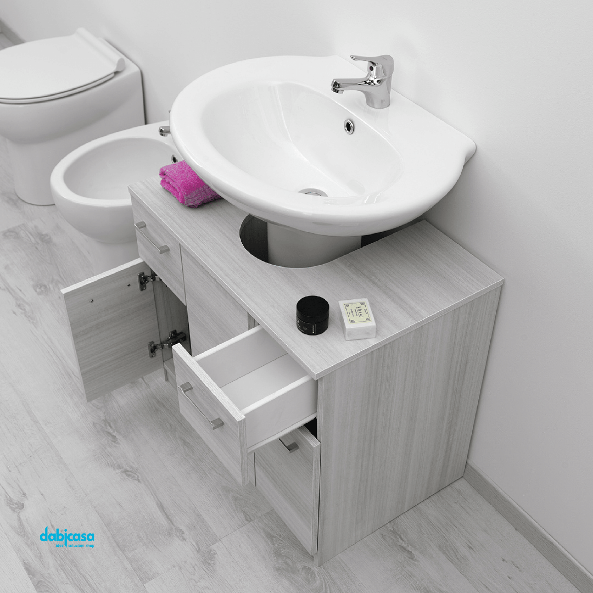 Mobile Bagno A Terra "Gaia" Da 70 Cm Composto Da Due Ante E Due Cassetti - Dabicasa