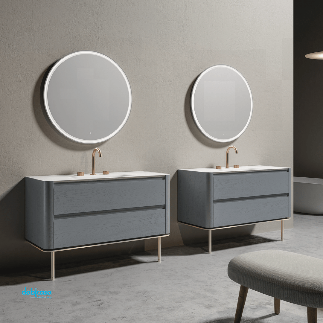 Mobile Bagno A Terra "Gorgeous" Da 120 Cm Composto Da Due Cassetti Lavabo E Specchio Finitura Grigio - Dabicasa