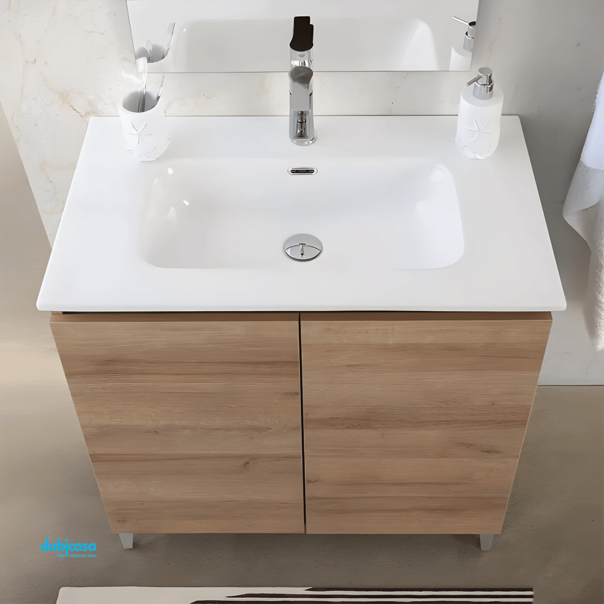 Mobile Bagno A Terra "Revital" Da 80 Cm Composto Da Due Ante Lavabo E Specchio Finitura Rovere Di Bordeaux - Dabicasa