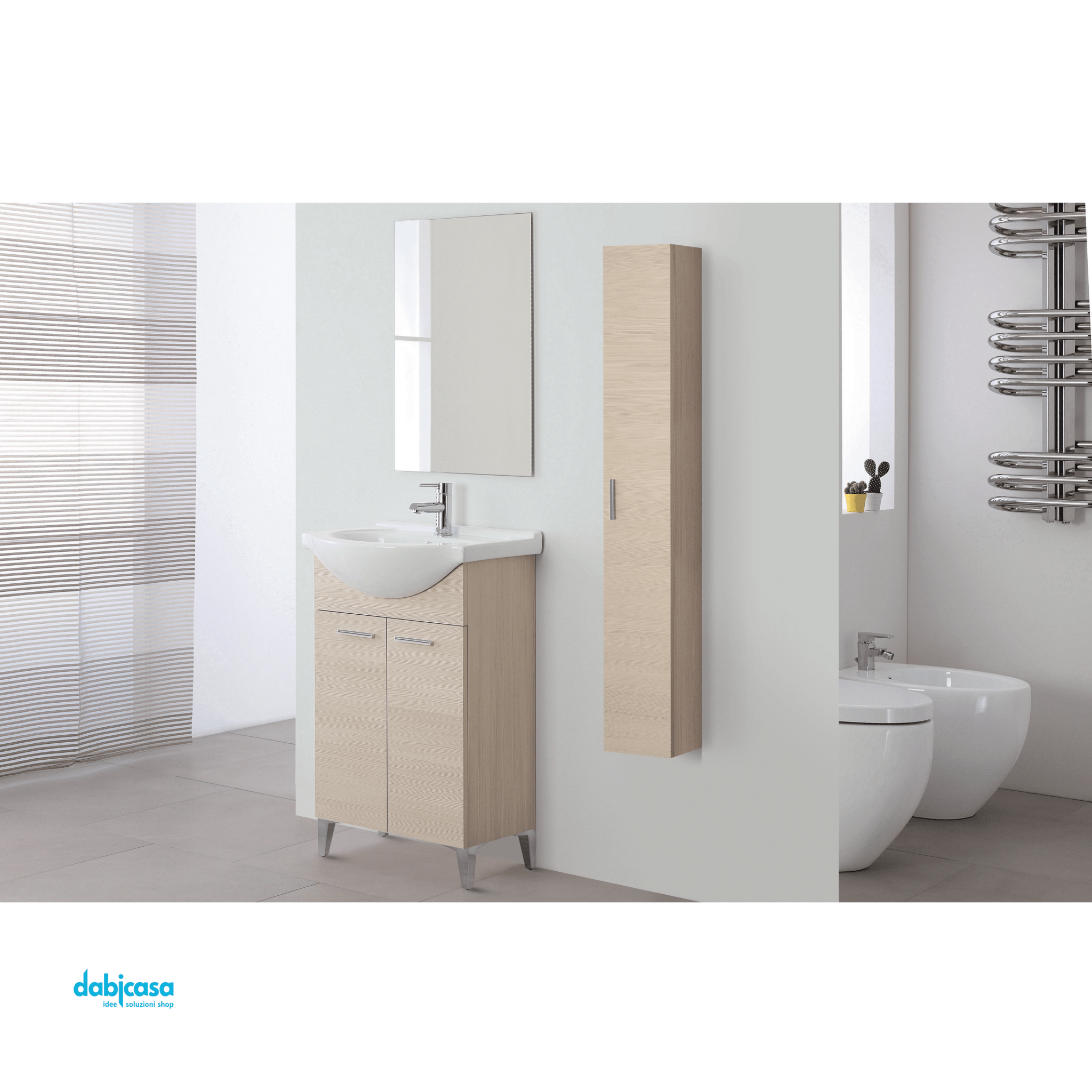 Mobile Bagno A Terra "Stella" Da 55 Cm Composto Da Due Ante Lavabo E Specchio Finitura Larice - Dabicasa