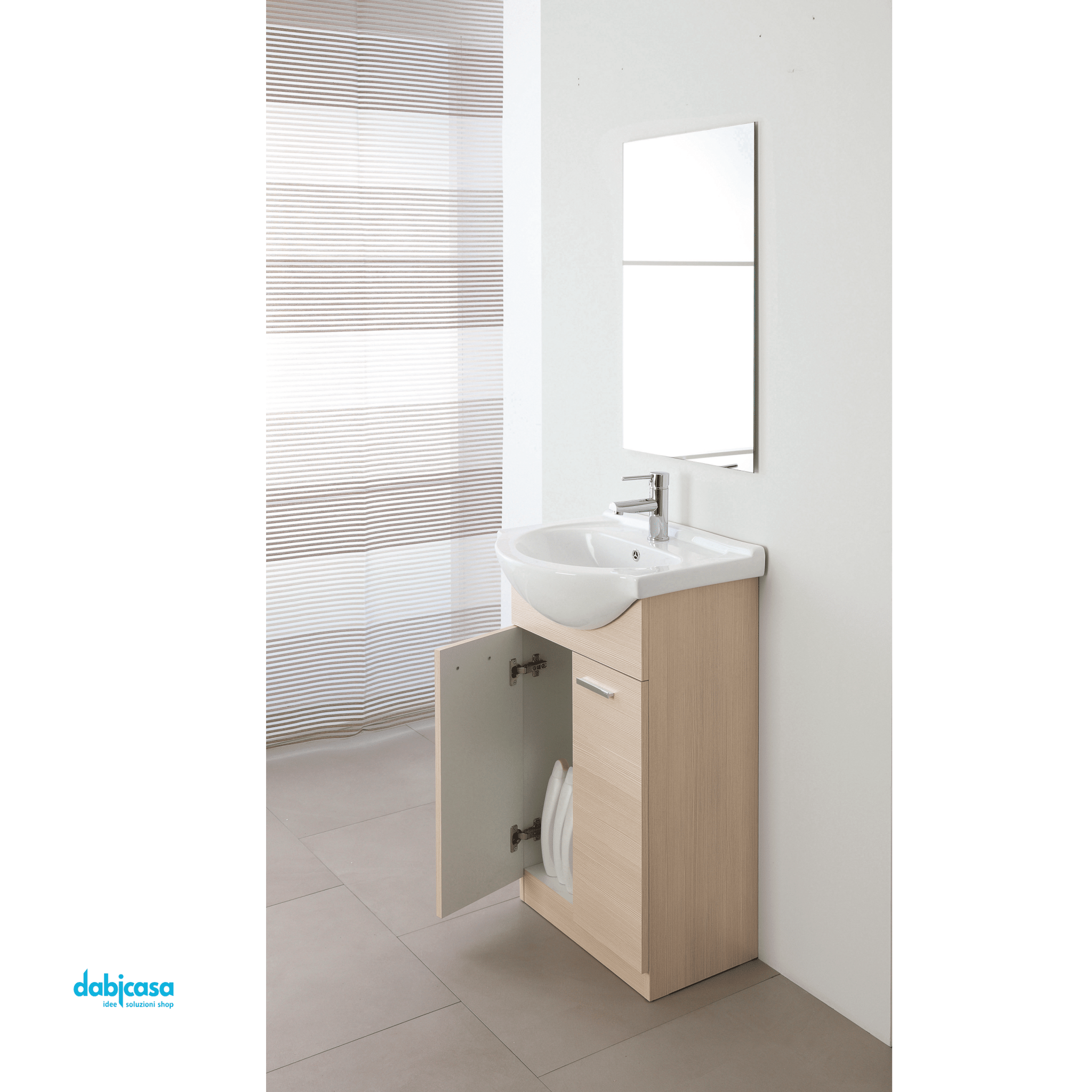 Mobile Bagno A Terra "Stella" Da 55 Cm Composto Da Due Ante Lavabo E Specchio Finitura Larice - Dabicasa