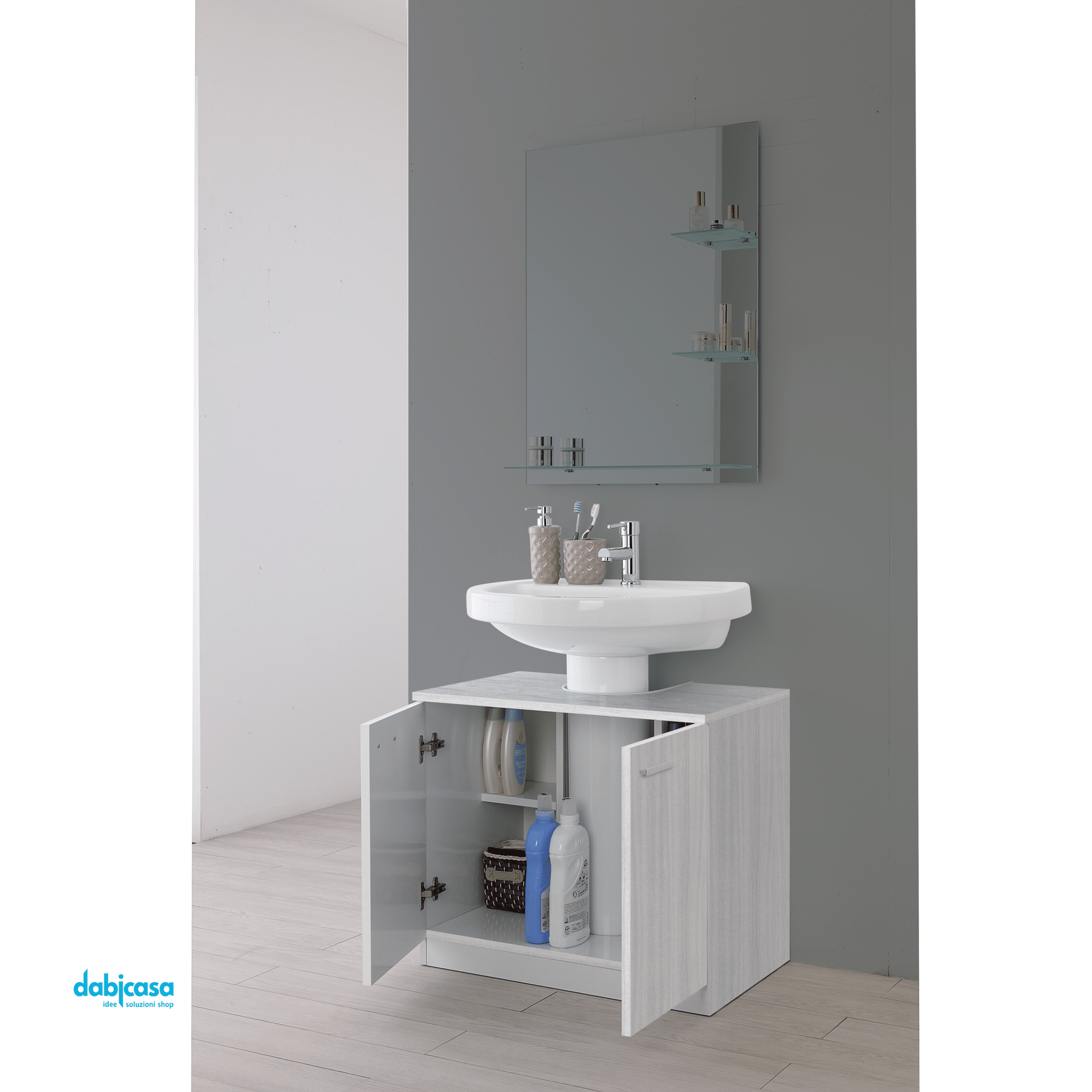 Mobile Bagno A Terra "Stella" Da 70 Cm Composto Da Due Ante Finitura Grigio - Dabicasa