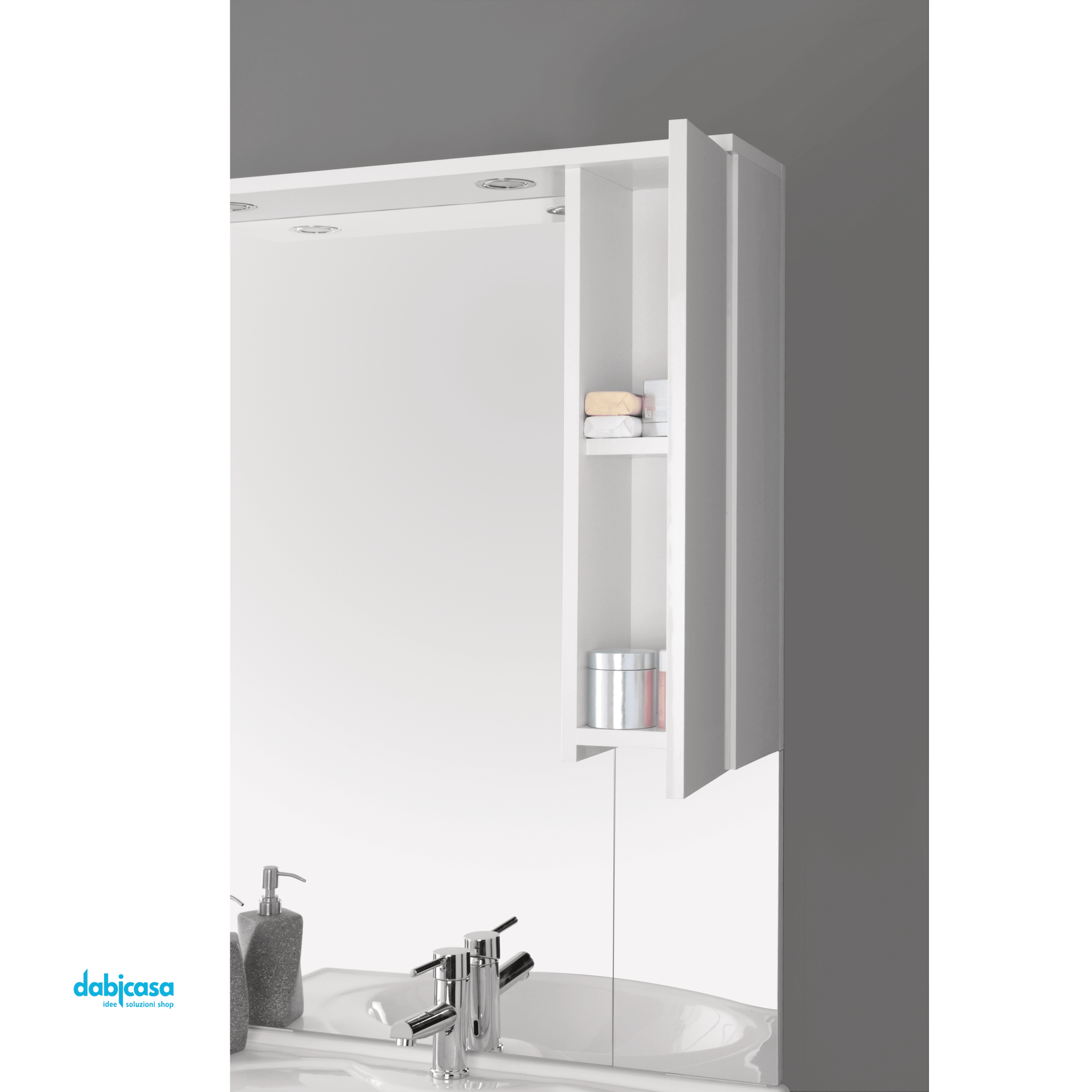 Mobile Bagno A Terra "Stella" Da 85 Cm Composto Da Due Ante E Due Cassetti Lavabo E Specchio Con Pensile Finitura Bianco Lucido - Dabicasa