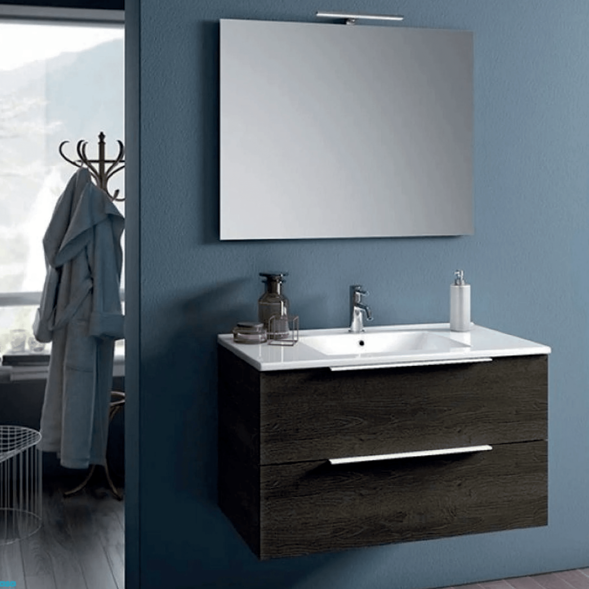 Mobile Bagno Sospeso 100 Cm Due Cassetti Specchio Con Illuminazione Led ItalBagno "Chiara" - Dabicasa