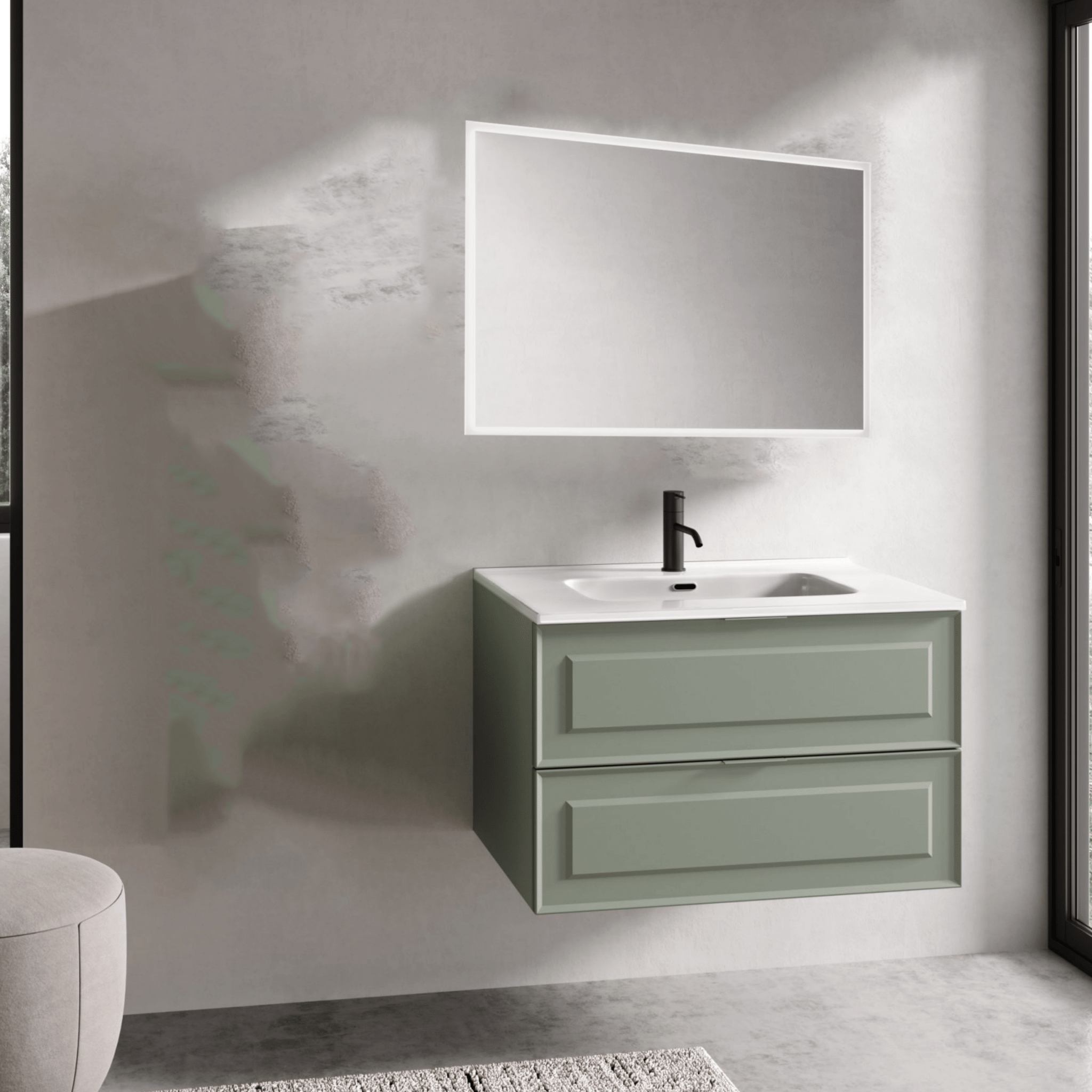Mobile Bagno Sospeso 100 Cm Due Cassetti Specchio Con Illuminazione Led Savini "Frame" - Dabicasa