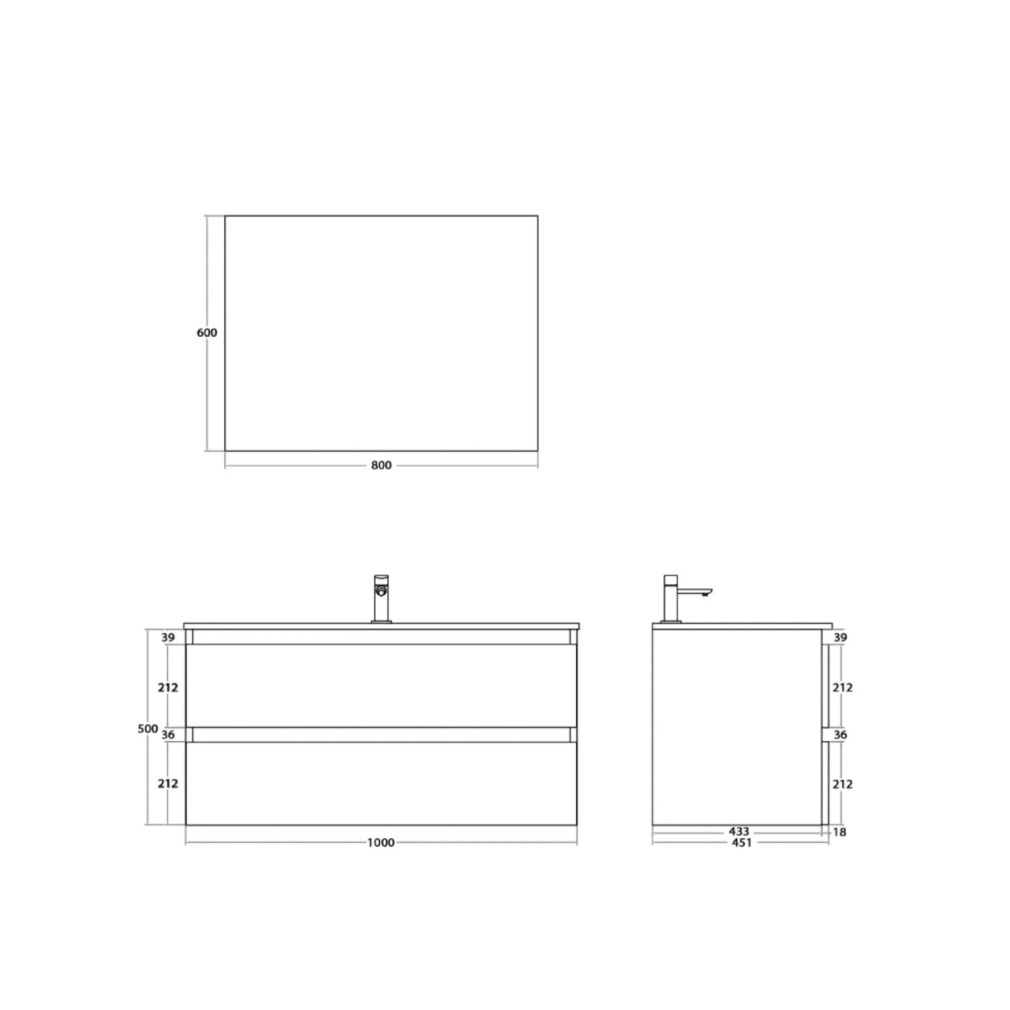 Mobile Bagno Sospeso 100 Cm Due Cassetti Specchio Feridras "Revital" Bianco Frassinato/Rovere - Dabicasa