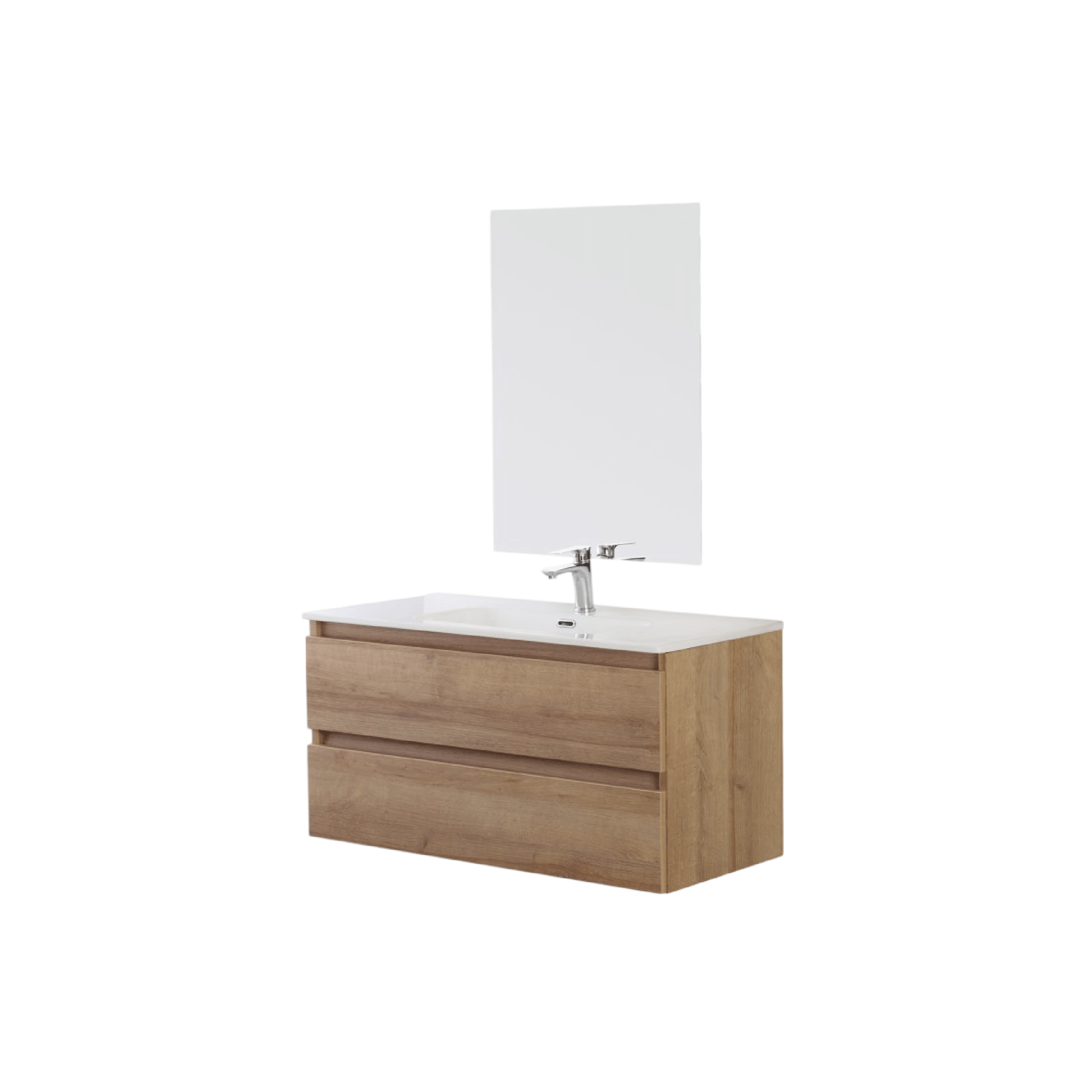 Mobile Bagno Sospeso 100 Cm Due Cassetti Specchio Feridras "Revital" Rovere Di Bordeaux - Dabicasa