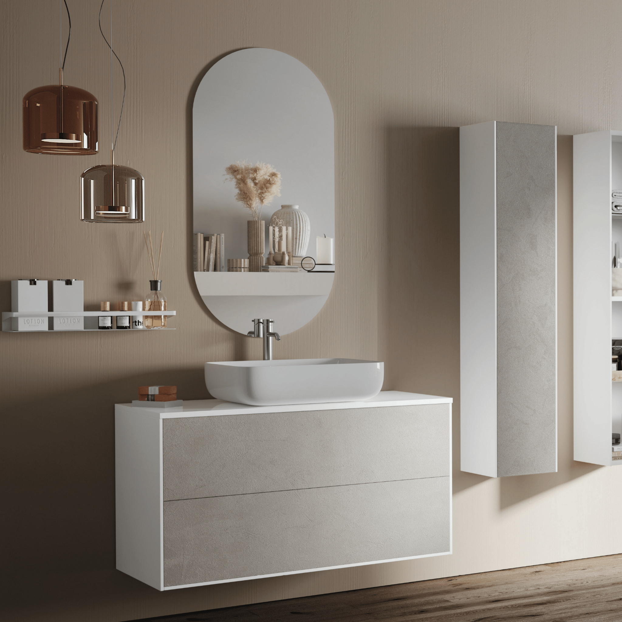 Mobile Bagno Sospeso 100 Cm Due Cassetti Specchio Italbagno "Step" - Dabicasa