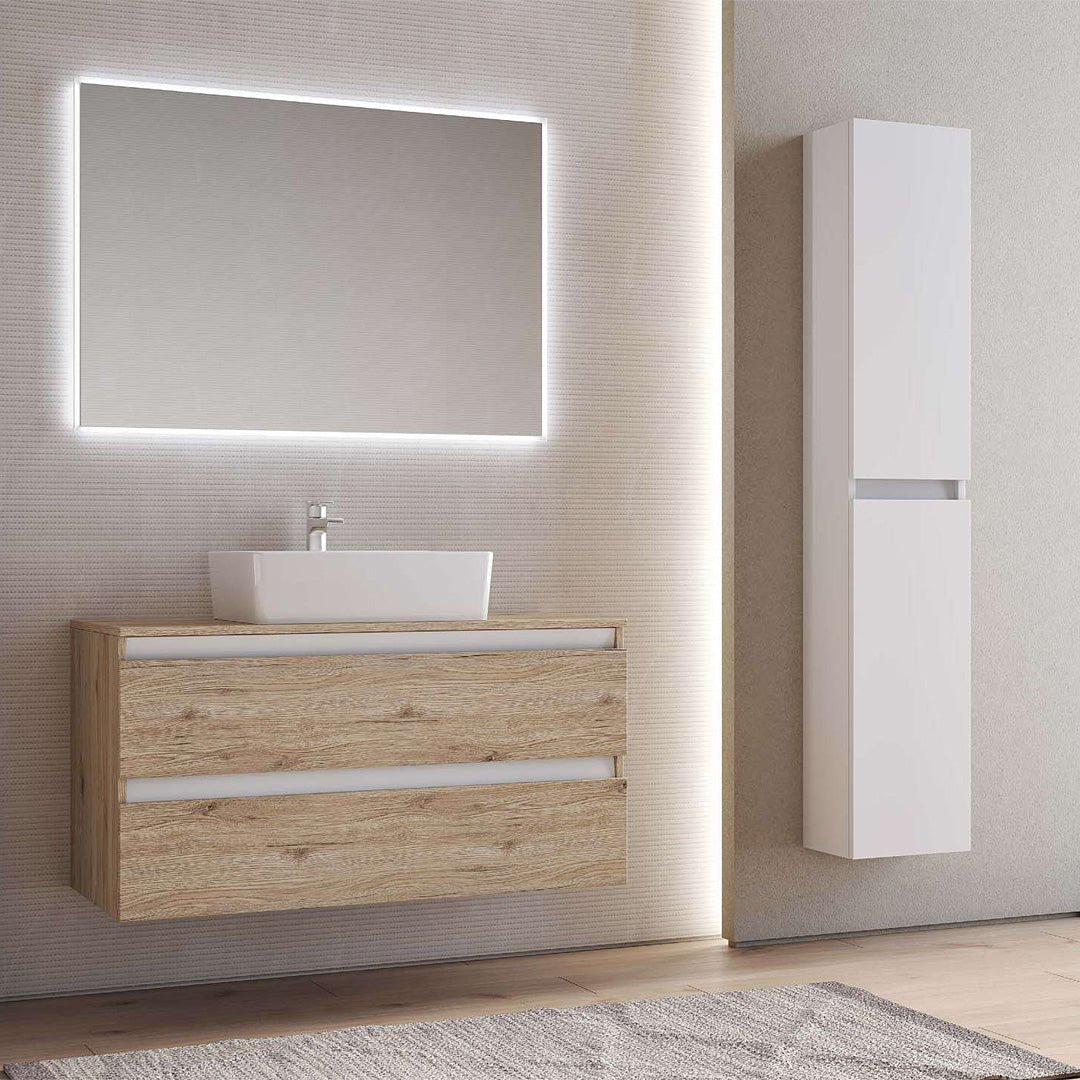 Mobile Bagno Sospeso 101 Cm Due Cassetti Specchio Con Illuminazione Savini "Cube 1" - Dabicasa