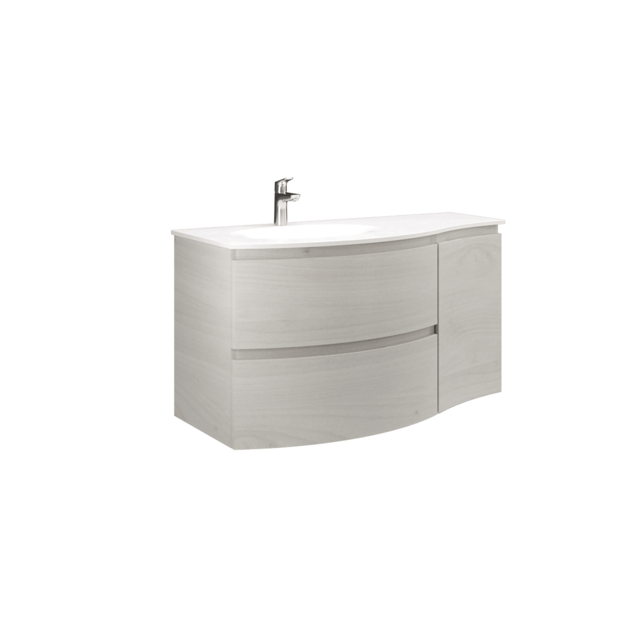 Mobile Bagno Sospeso 105 Cm Due Cassetti Un'Anta Specchio Con Illuminazione Led Savini Due "Armonia" Legno Nordico - Dabicasa