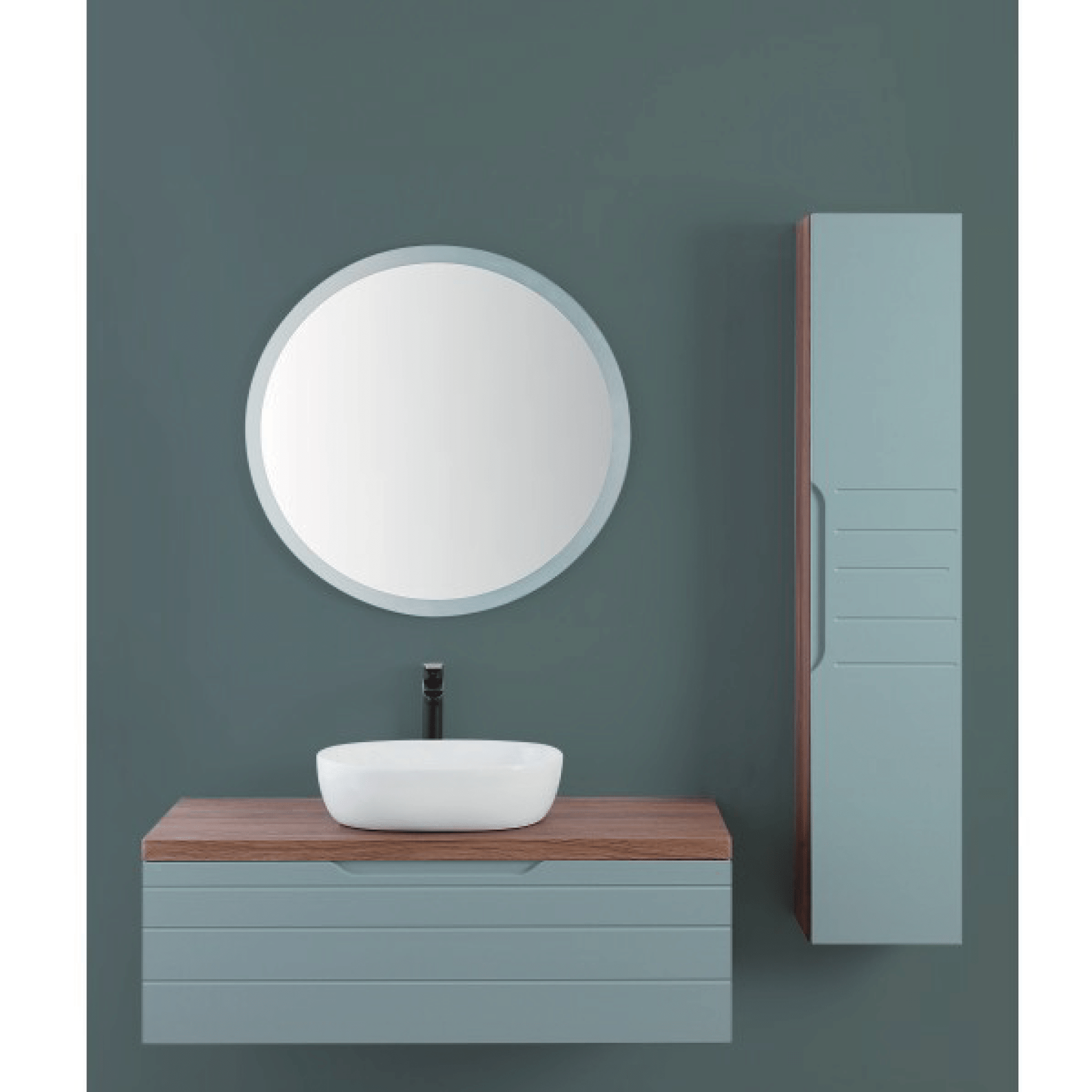 Mobile Bagno Sospeso 110 Cm Un Cassetto Specchio Con Illuminazione Led Feridras "Amalfi" Noce Canaletto/Verde Salvia - Dabicasa