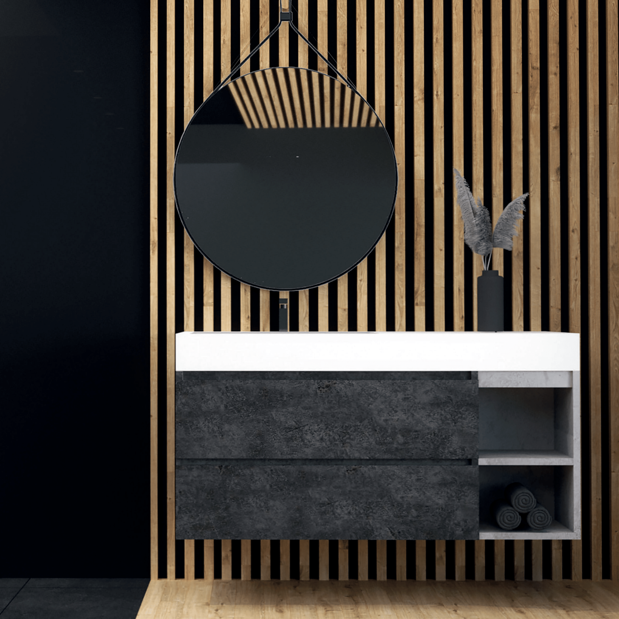 Mobile Bagno Sospeso 120 Cm Due Cassetti Con Vano a Giorno Specchio Con Cornice Esseci Arredo Bagno "Elite" - Dabicasa