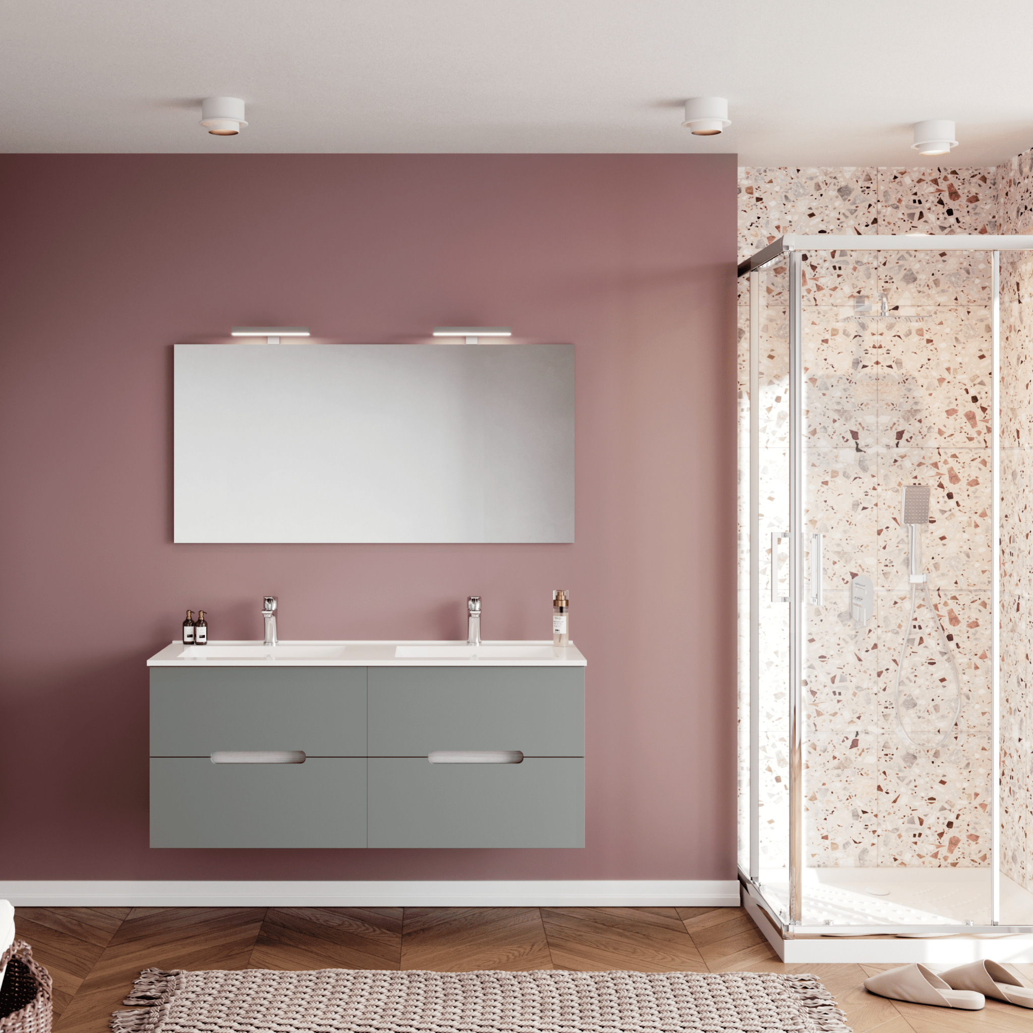 Mobile Bagno Sospeso 120 Cm Quattro Cassetti Specchio Con Illuminazioni Led Savini Due "Iris" - Dabicasa