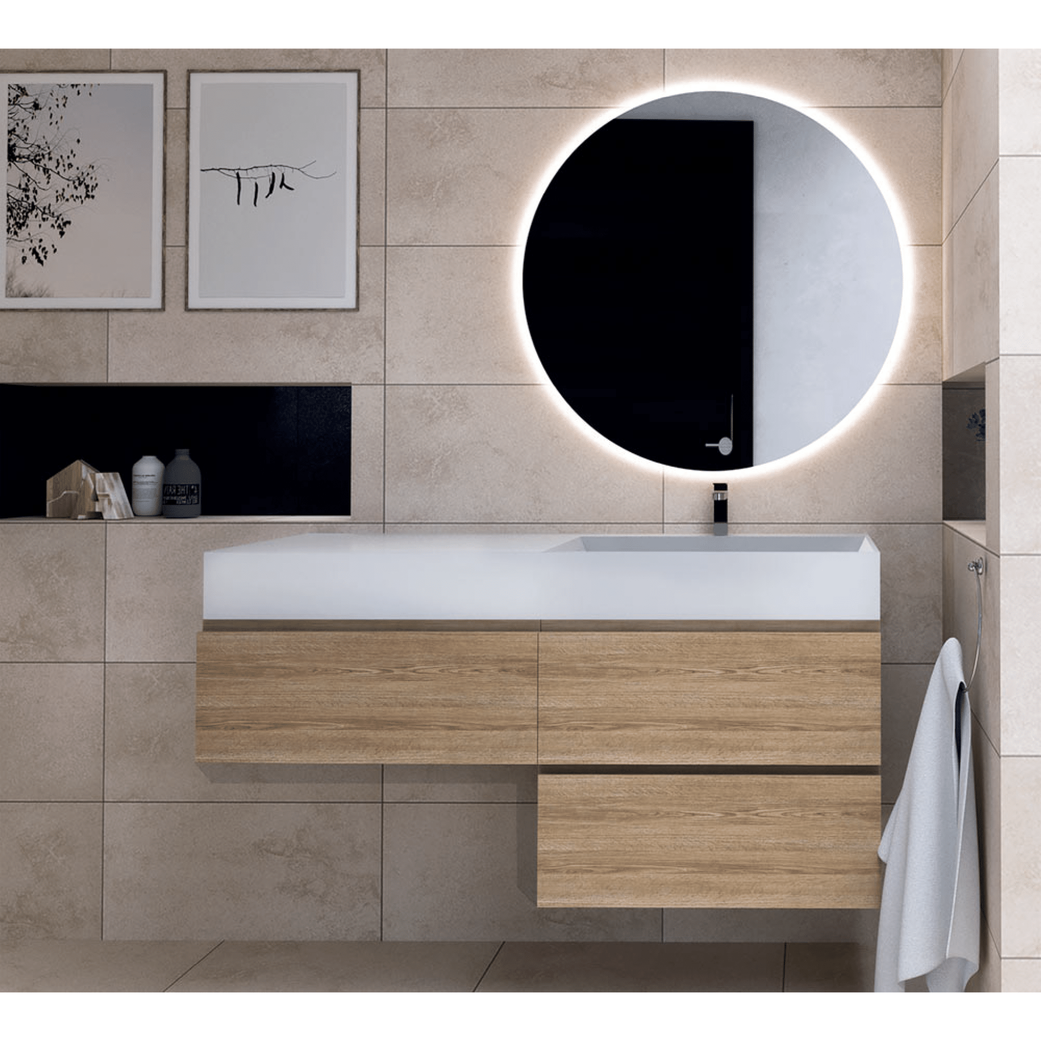 Mobile Bagno Sospeso 120 Cm Tre Cassetti Specchio Con Illuminazione Led Esseci Arredo Bagno "Carlotta" - Dabicasa