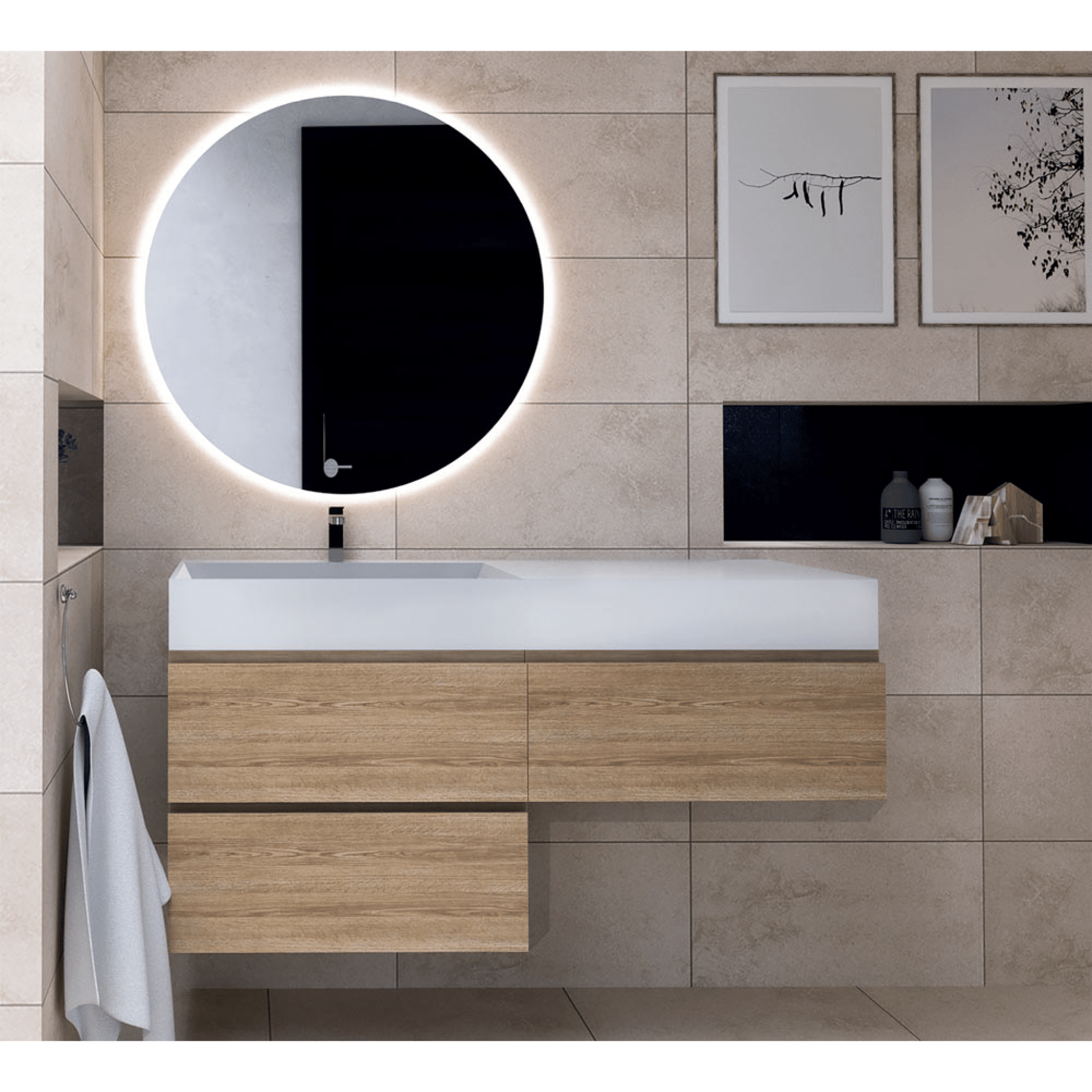 Mobile Bagno Sospeso 120 Cm Tre Cassetti Specchio Con Illuminazione Led Esseci Arredo Bagno "Carlotta" - Dabicasa