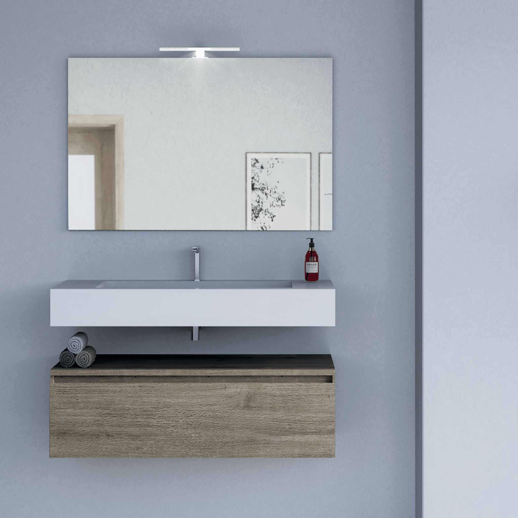 Mobile Bagno Sospeso 120 Cm Un Cassetto Specchio Con Illuminazione Led Esseci Arredo Bagno "Alba" - Dabicasa