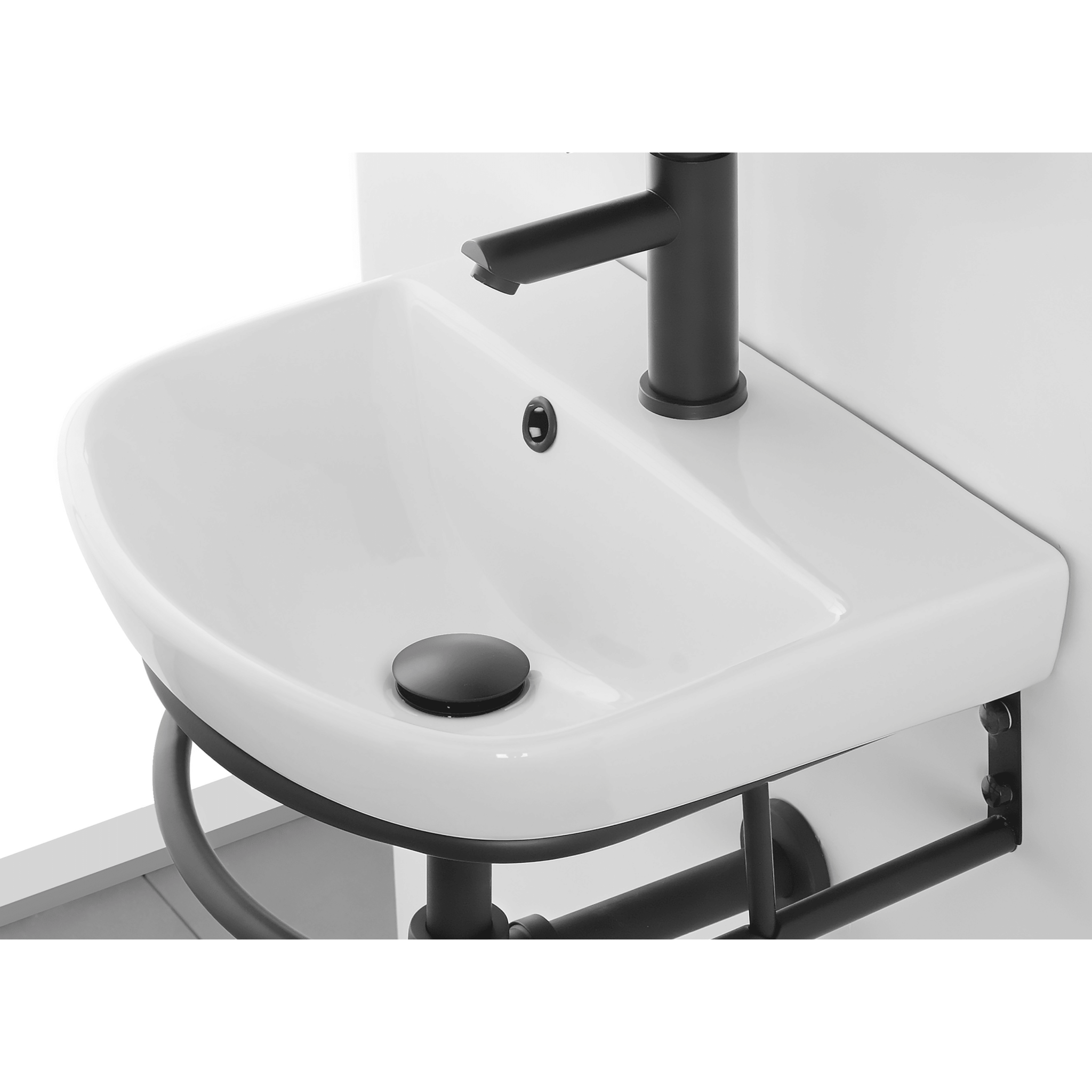 Mobile Bagno Sospeso 45 Cm Specchio e Mensola Feridras "Borg" Nero Opaco - Dabicasa