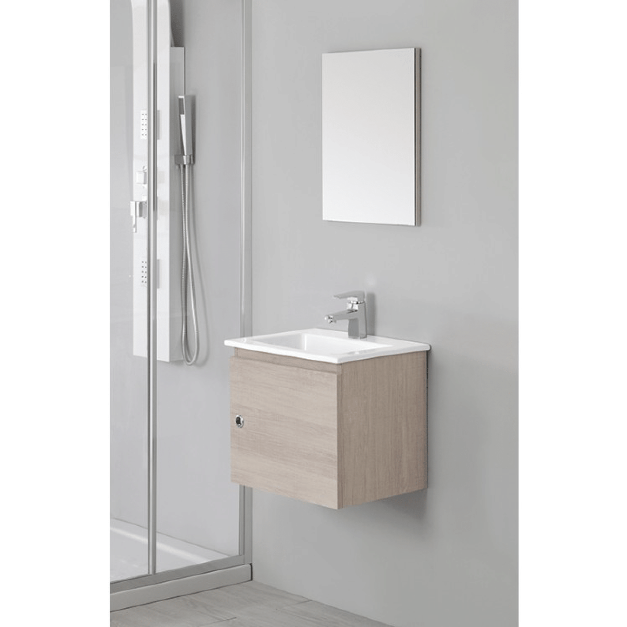 Mobile Bagno Sospeso 50 Cm Un'Anta e Specchio Feridras "Si 50" Rovere Chiaro - Dabicasa