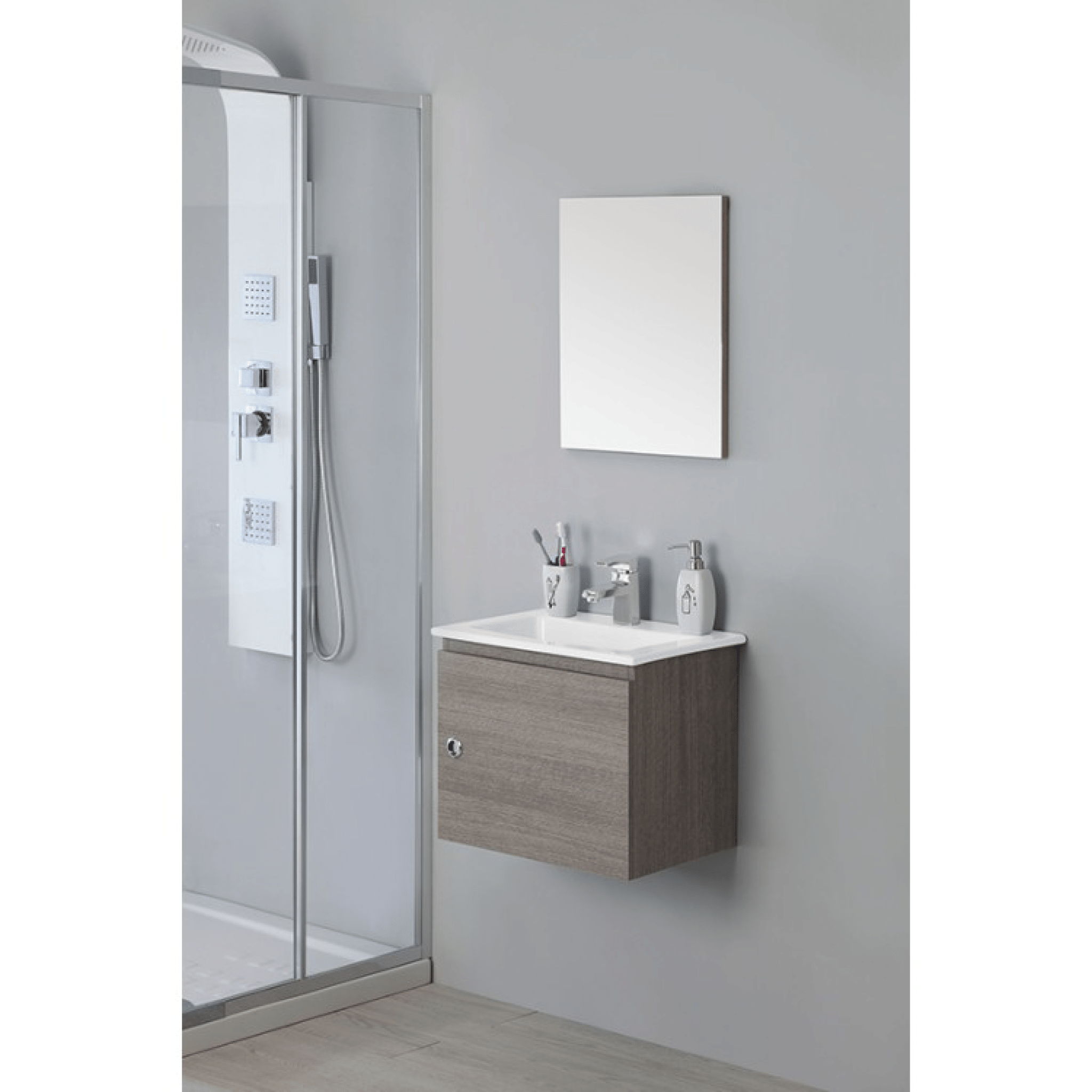 Mobile Bagno Sospeso 50 Cm Un'Anta Specchio Feridras "Si 50" Rovere Scuro - Dabicasa