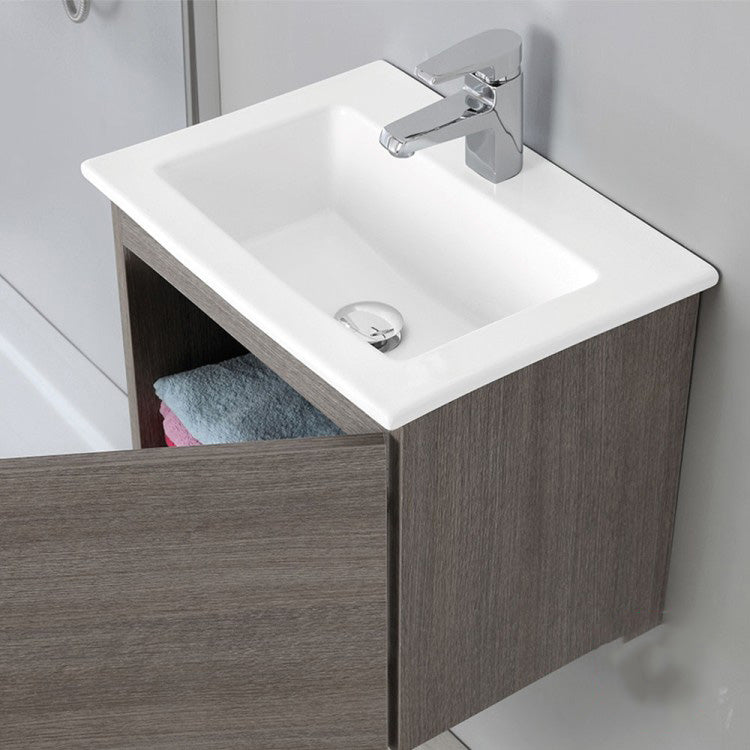 Mobile Bagno Sospeso 50 Cm Un'Anta Specchio Feridras "Si 50" Rovere Scuro - Dabicasa