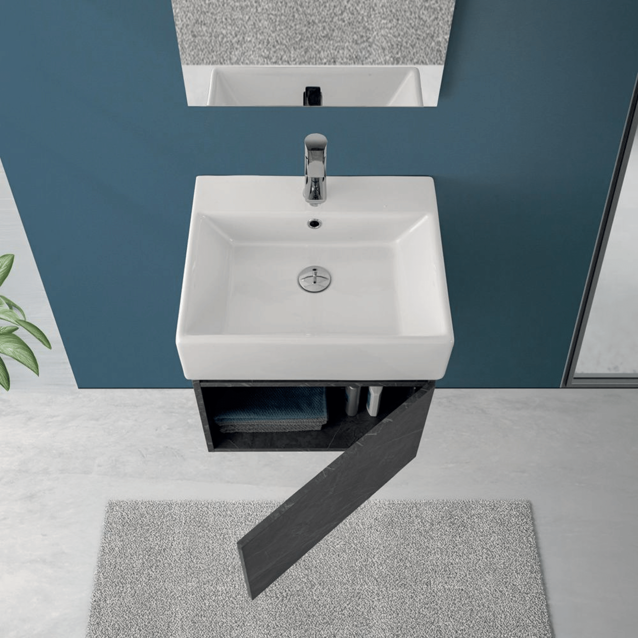 Mobile Bagno Sospeso 50 Cm Un'Anta Specchio Filo Lucido 50x60 Cm Feridras "Kira" Pietra - Dabicasa