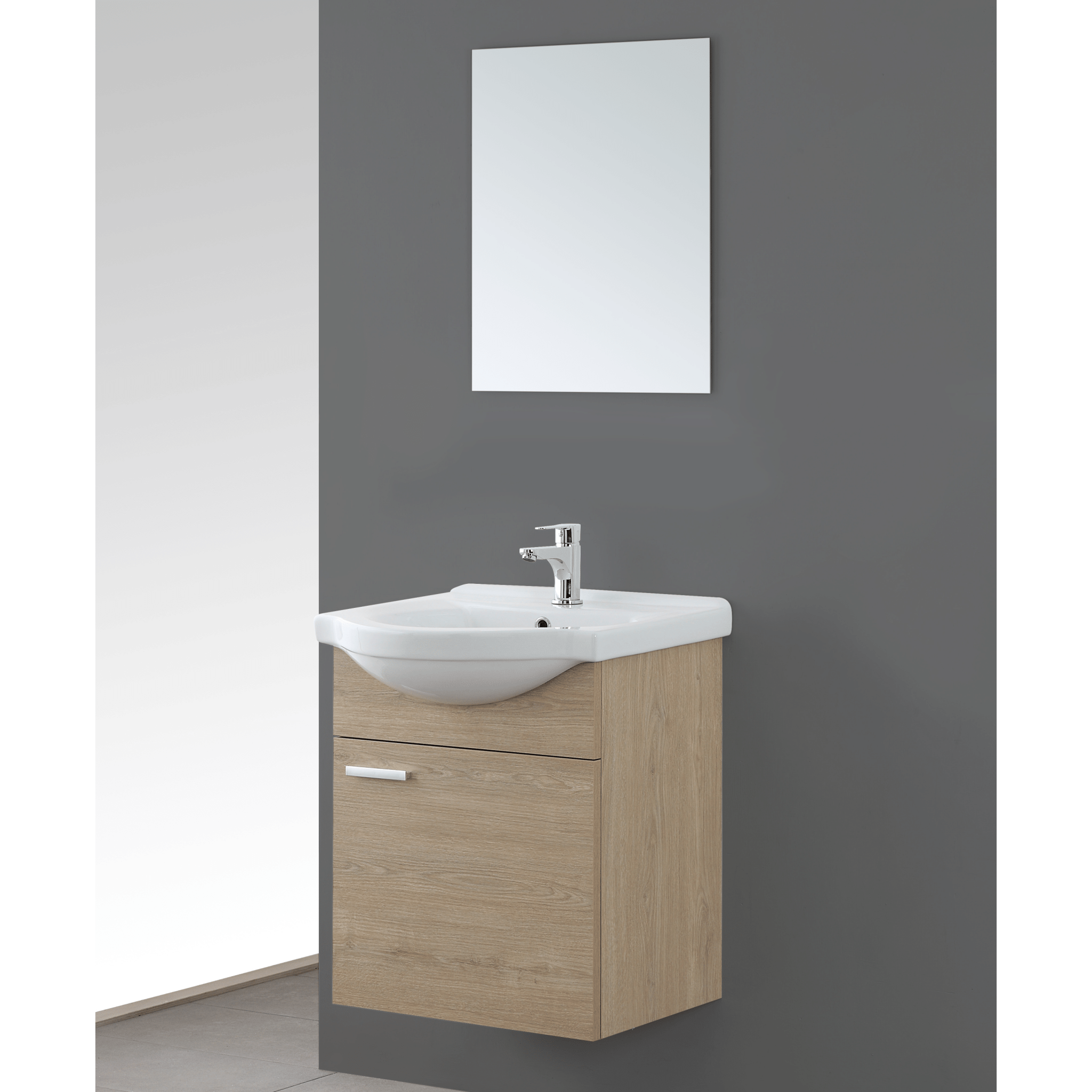 Mobile Bagno Sospeso 55 Cm Un'Anta Specchio Feridras "Stella" Rovere Dolomite - Dabicasa