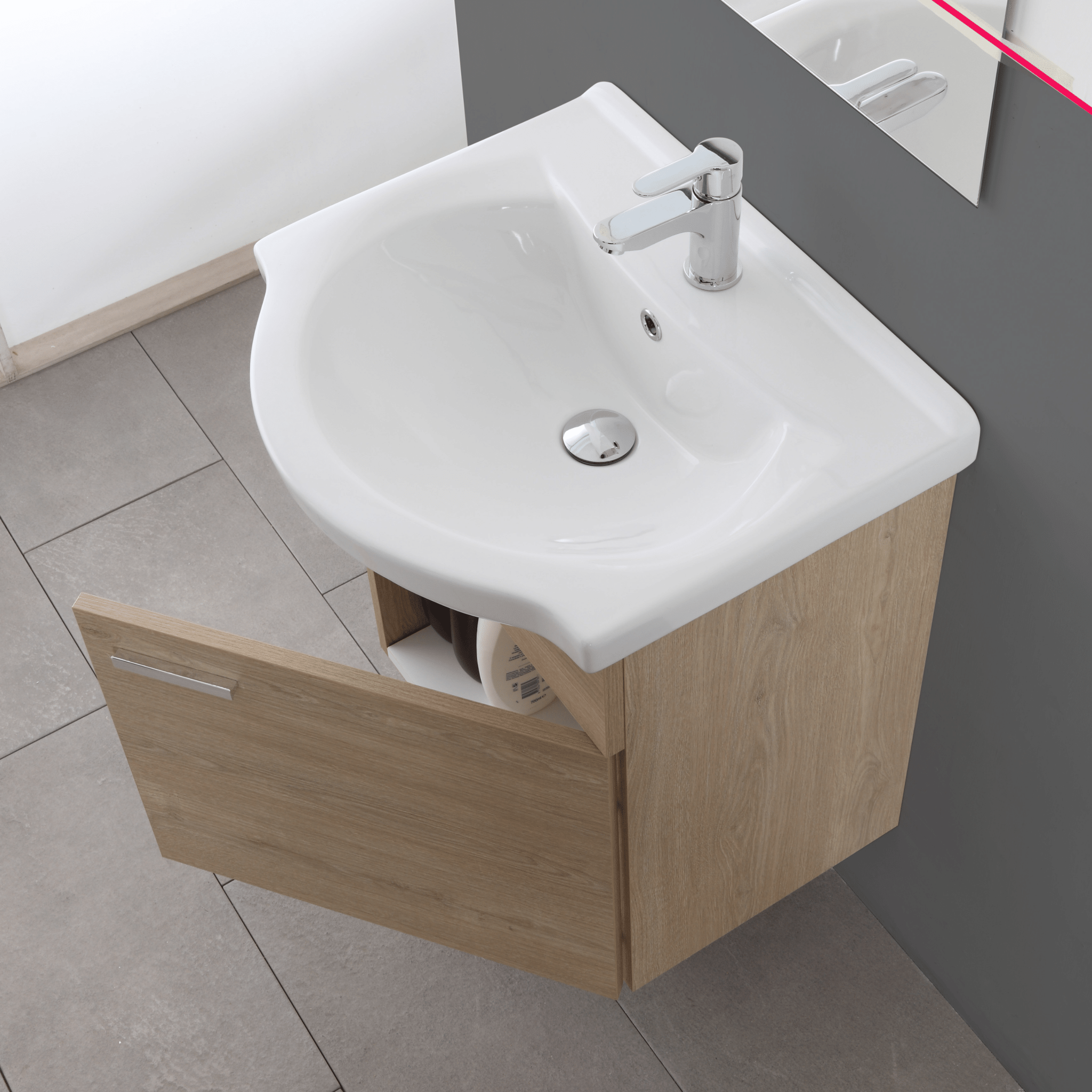 Mobile Bagno Sospeso 55 Cm Un'Anta Specchio Feridras "Stella" Rovere Dolomite - Dabicasa