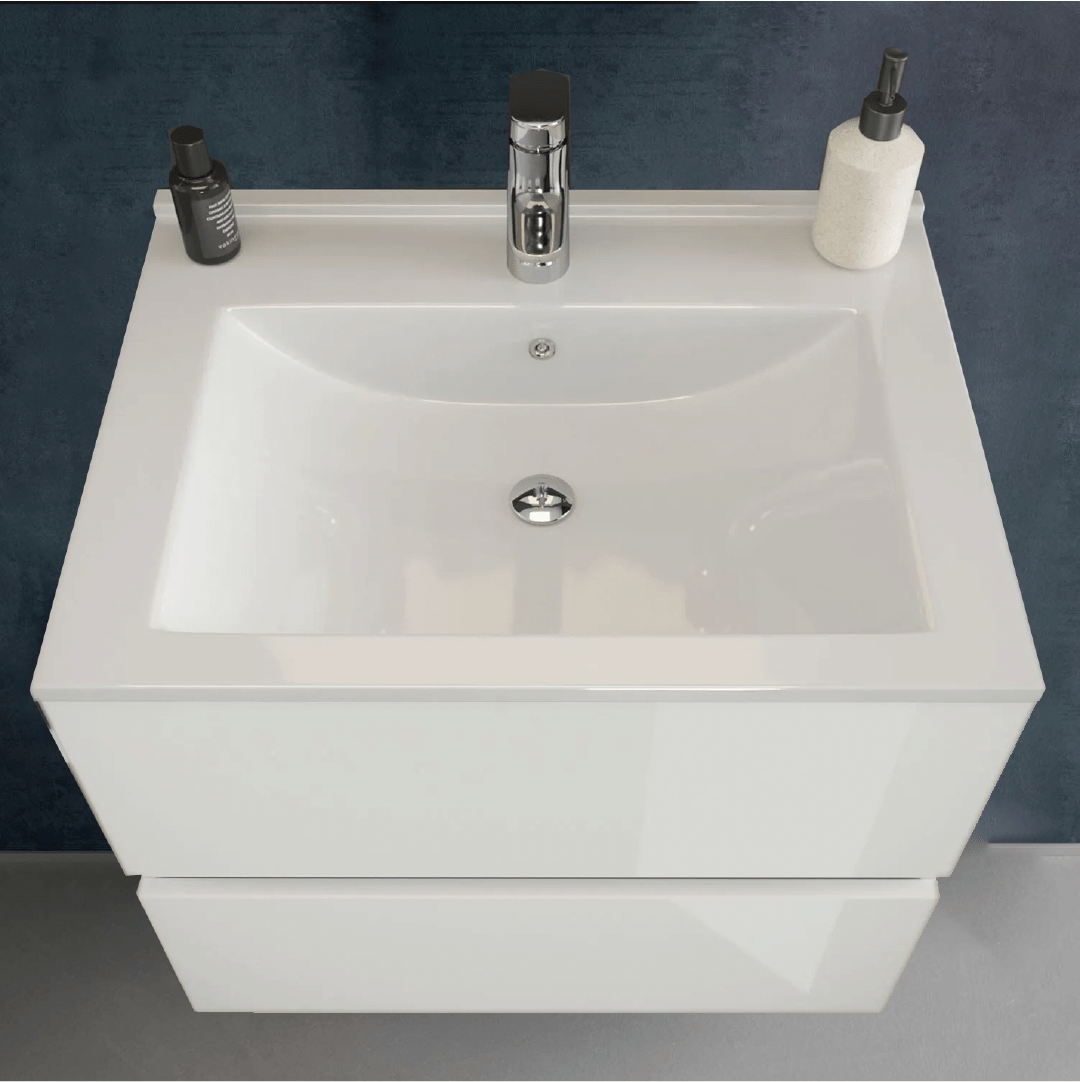 Mobile Bagno Sospeso 60 Cm Due Cassetti e Specchio Con Lampada Led 60x80 Savini Due "Easy" Bianco Lucido - Dabicasa
