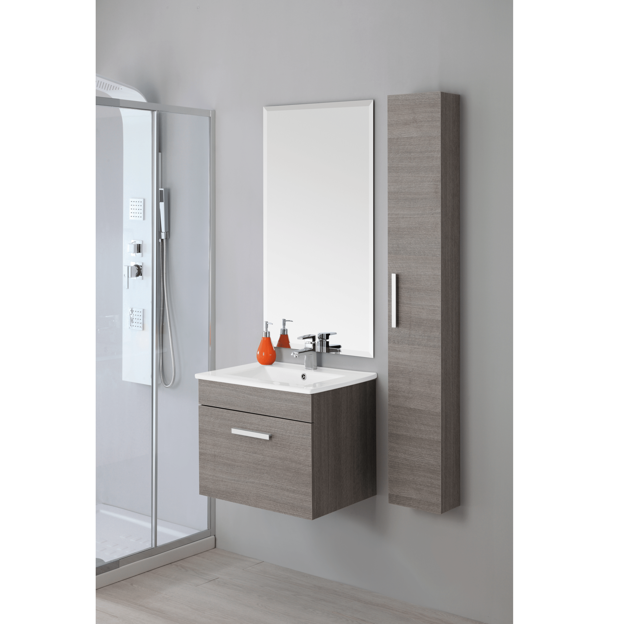 Mobile Bagno Sospeso 60 Cm Un'Anta Specchio Feridras "Show" Rovere Scuro - Dabicasa