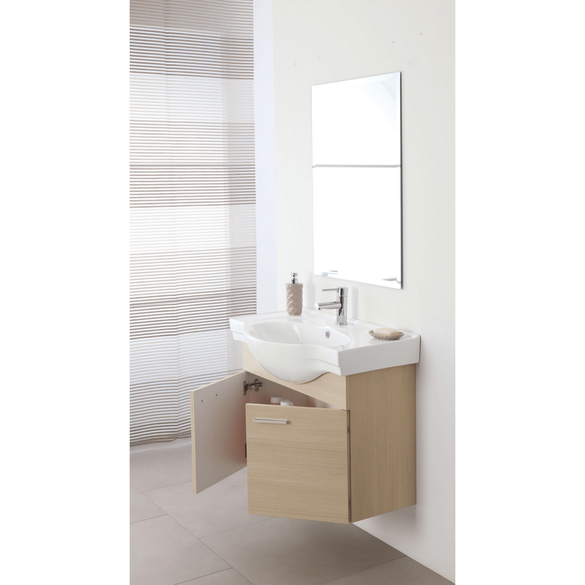 Mobile Bagno Sospeso 80 Cm Due Ante Specchio Feridras "Stella" Larice - Dabicasa