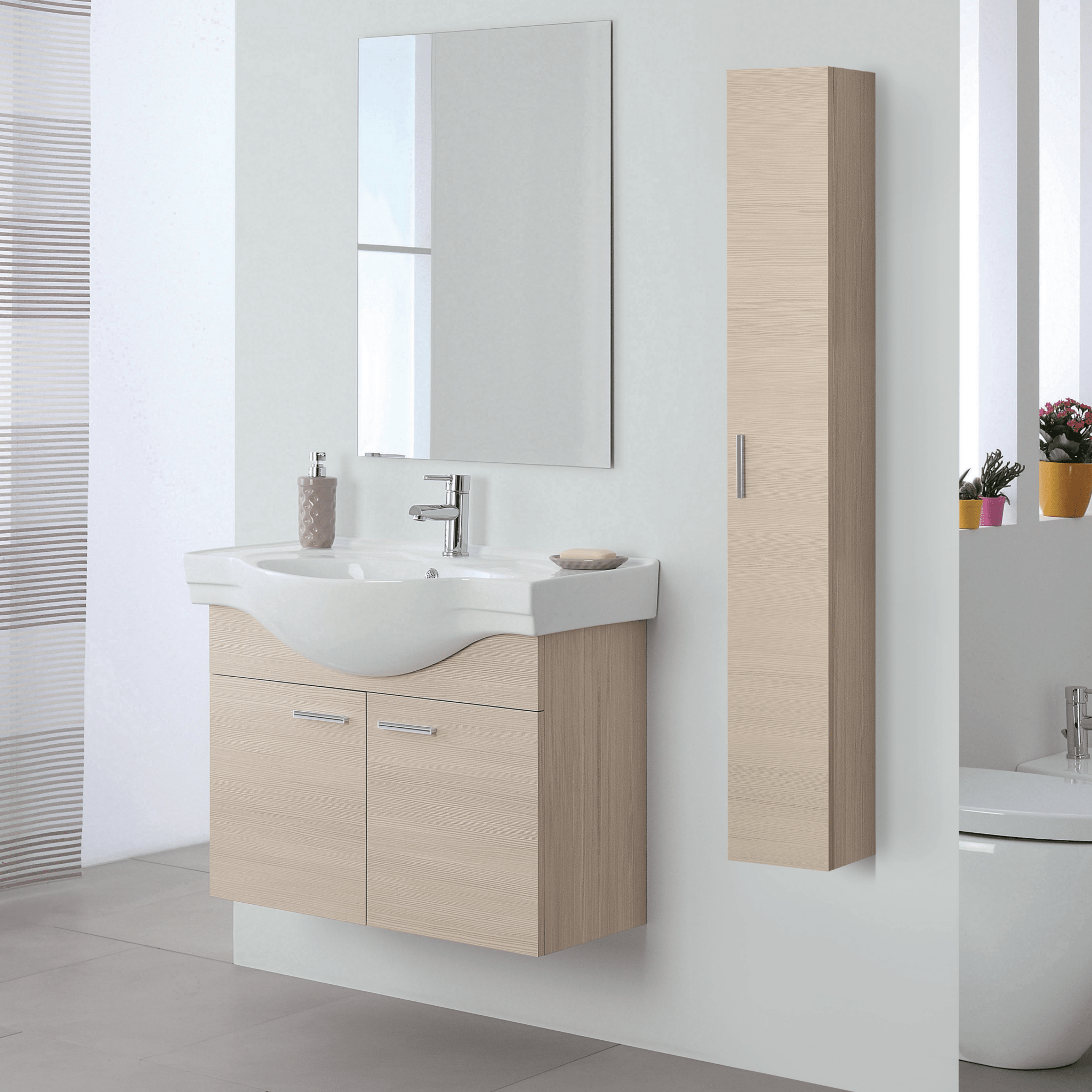 Mobile Bagno Sospeso 80 Cm Due Ante Specchio Feridras "Stella" Larice - Dabicasa