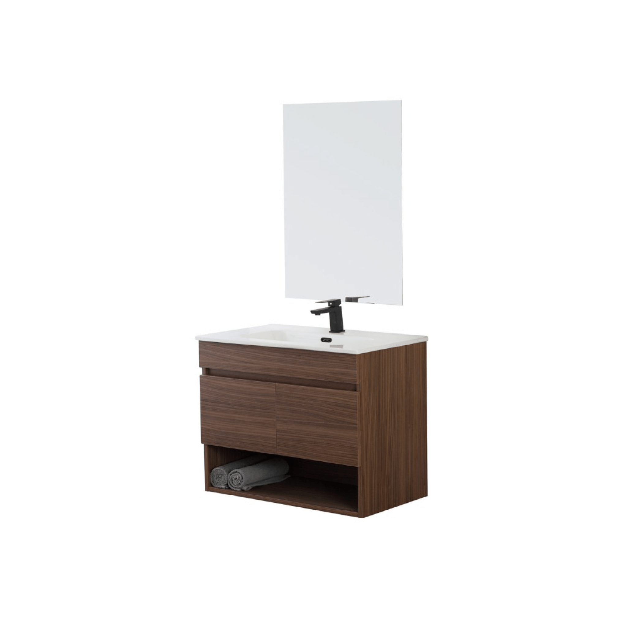 Mobile Bagno Sospeso 80 Cm Due Ante Vano a Giorno Specchio Feridras "Revital" Noce Canaletto - Dabicasa