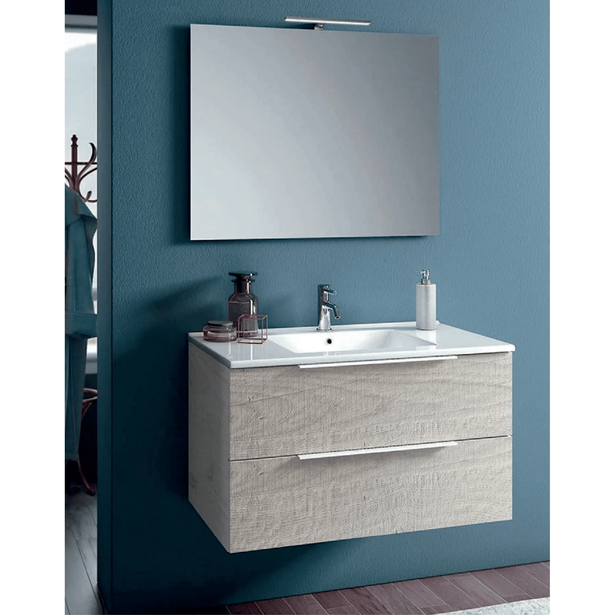 Mobile Bagno Sospeso 80 Cm Due Cassetti Specchio Con Illuminazione Led Italbagno "Chiara" - Dabicasa