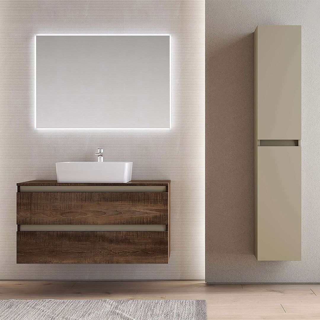 Mobile Bagno Sospeso 80 Cm Due Cassetti Specchio Con Illuminazione Led Savini "Cube 1" - Dabicasa