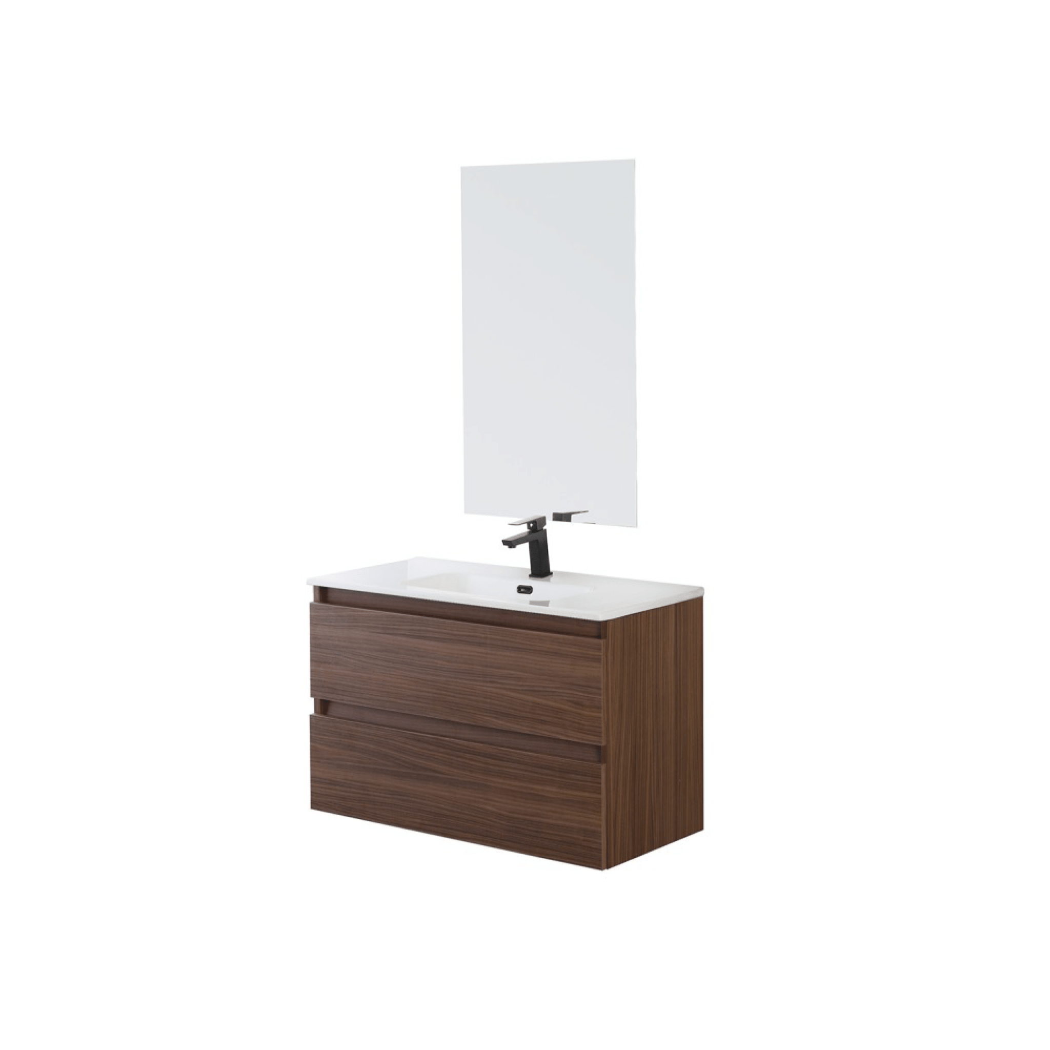 Mobile Bagno Sospeso 80 Cm Due Cassetti Specchio Feridras "Revital" Noce Canaletto - Dabicasa