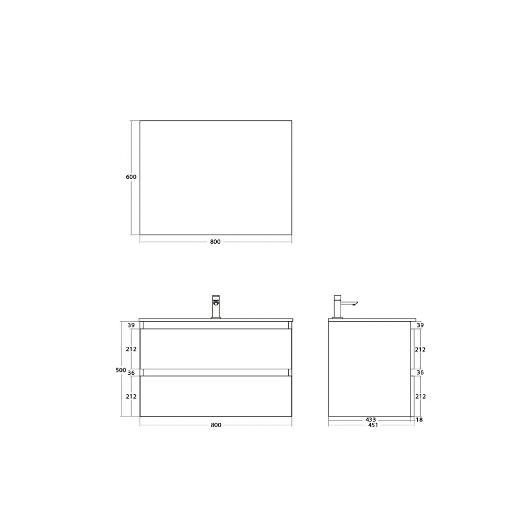 Mobile Bagno Sospeso 80 Cm Due Cassetti Specchio Feridras "Revital" Noce Canaletto - Dabicasa
