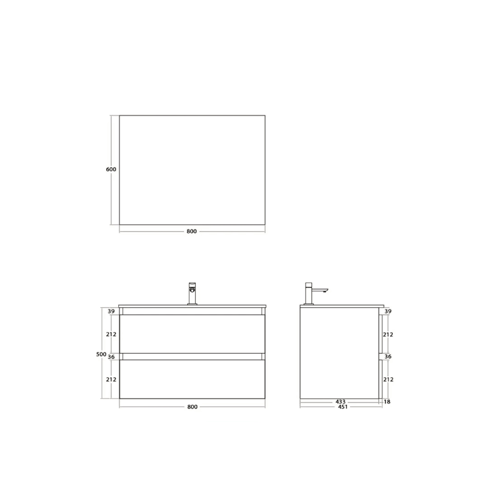 Mobile Bagno Sospeso 80 Cm Due Cassetti Specchio Feridras "Revital" Ossido Grigio/Noce Canaletto - Dabicasa