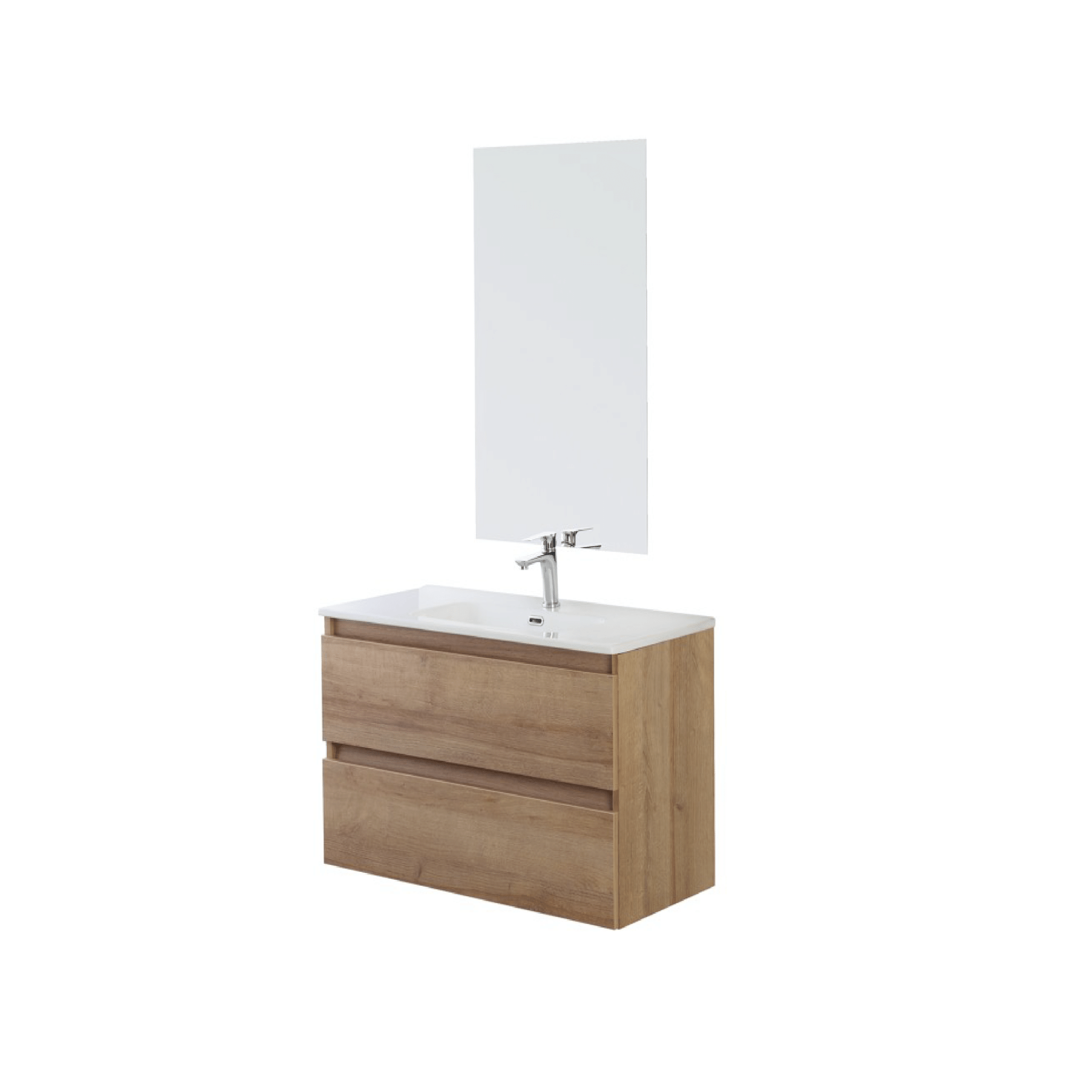 Mobile Bagno Sospeso 80 Cm Due Cassetti Specchio Feridras "Revital" Rovere Di Bordeaux - Dabicasa
