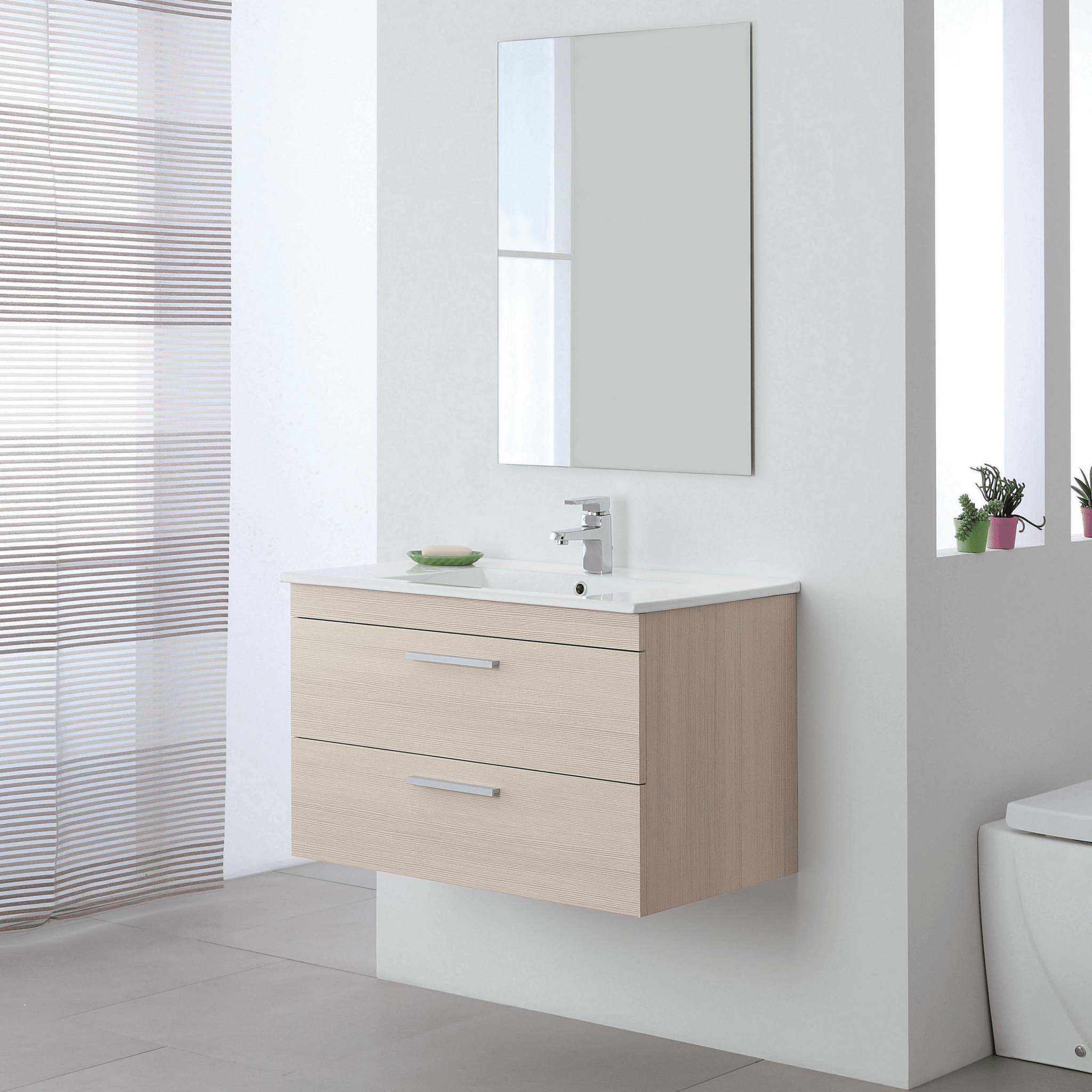 Mobile Bagno Sospeso 80 Cm Due Cassetti Specchio Feridras "Stella" Larice - Dabicasa