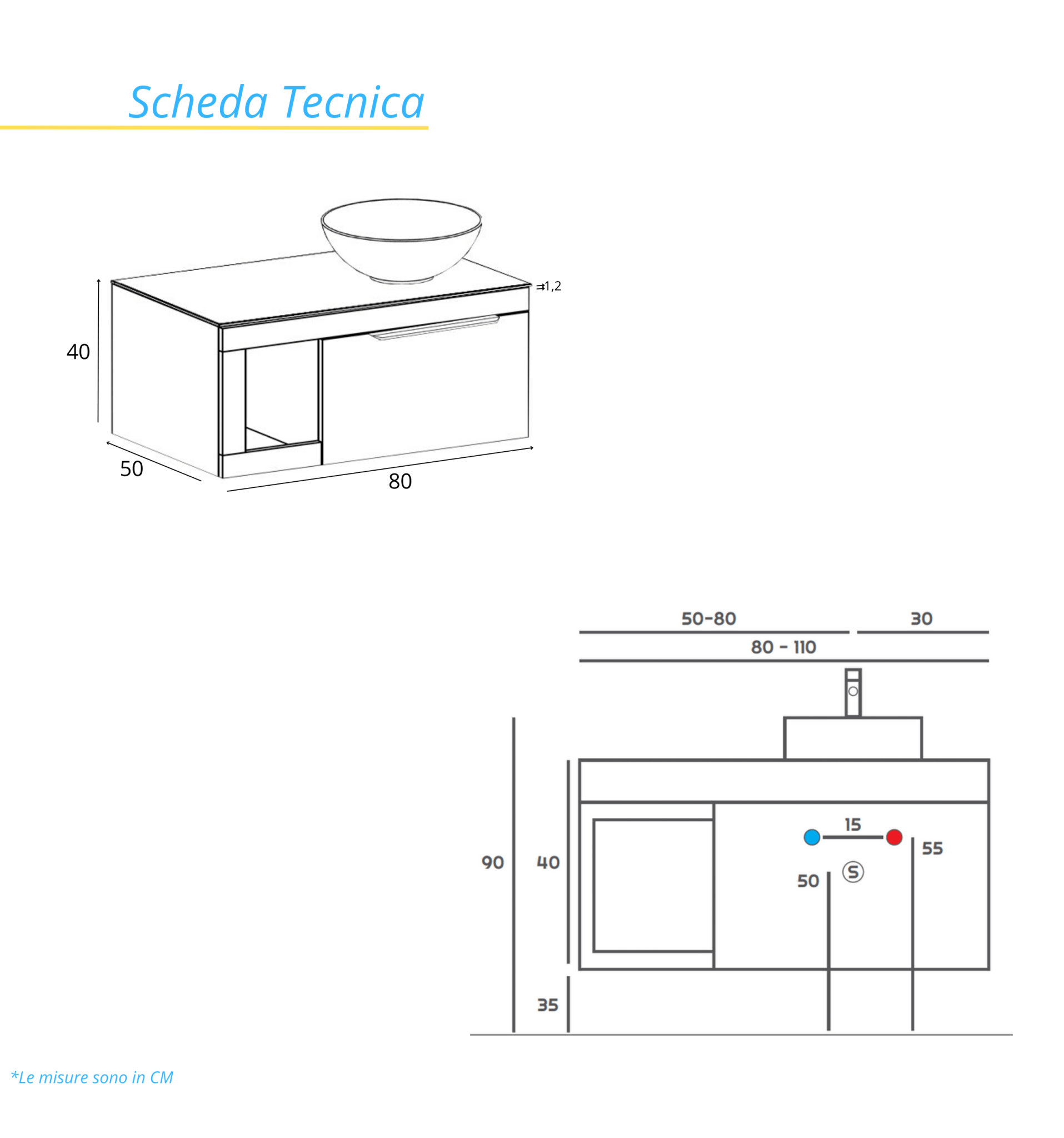 Mobile Bagno Sospeso 80 Cm Un Cassetto Con Vano a Giorno Specchio Con Lampada Led 70x80 Cm AdattoCasa "Lido" Grigio Cielo/Grigio Italia - Dabicasa