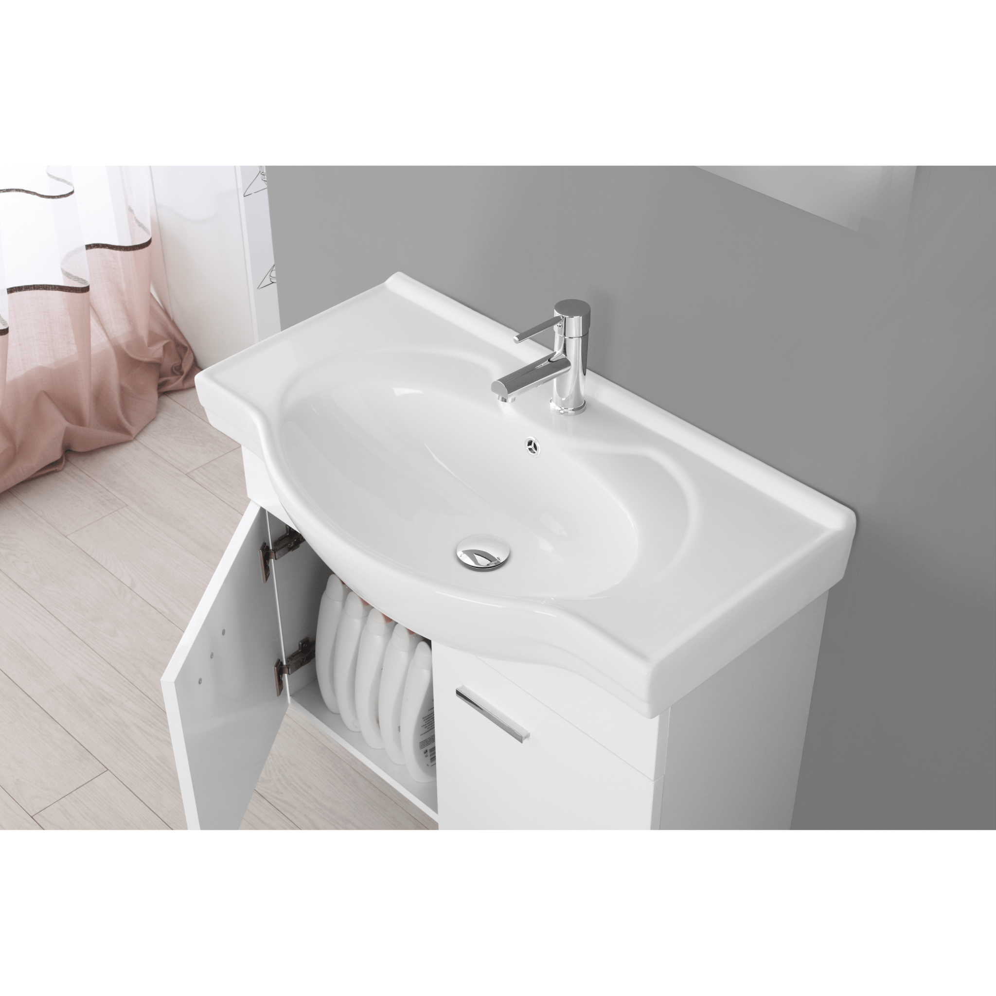 Mobile Bagno Sospeso 85 Cm Due Ante Specchio Feridras "Stella" Bianco Lucido - Dabicasa