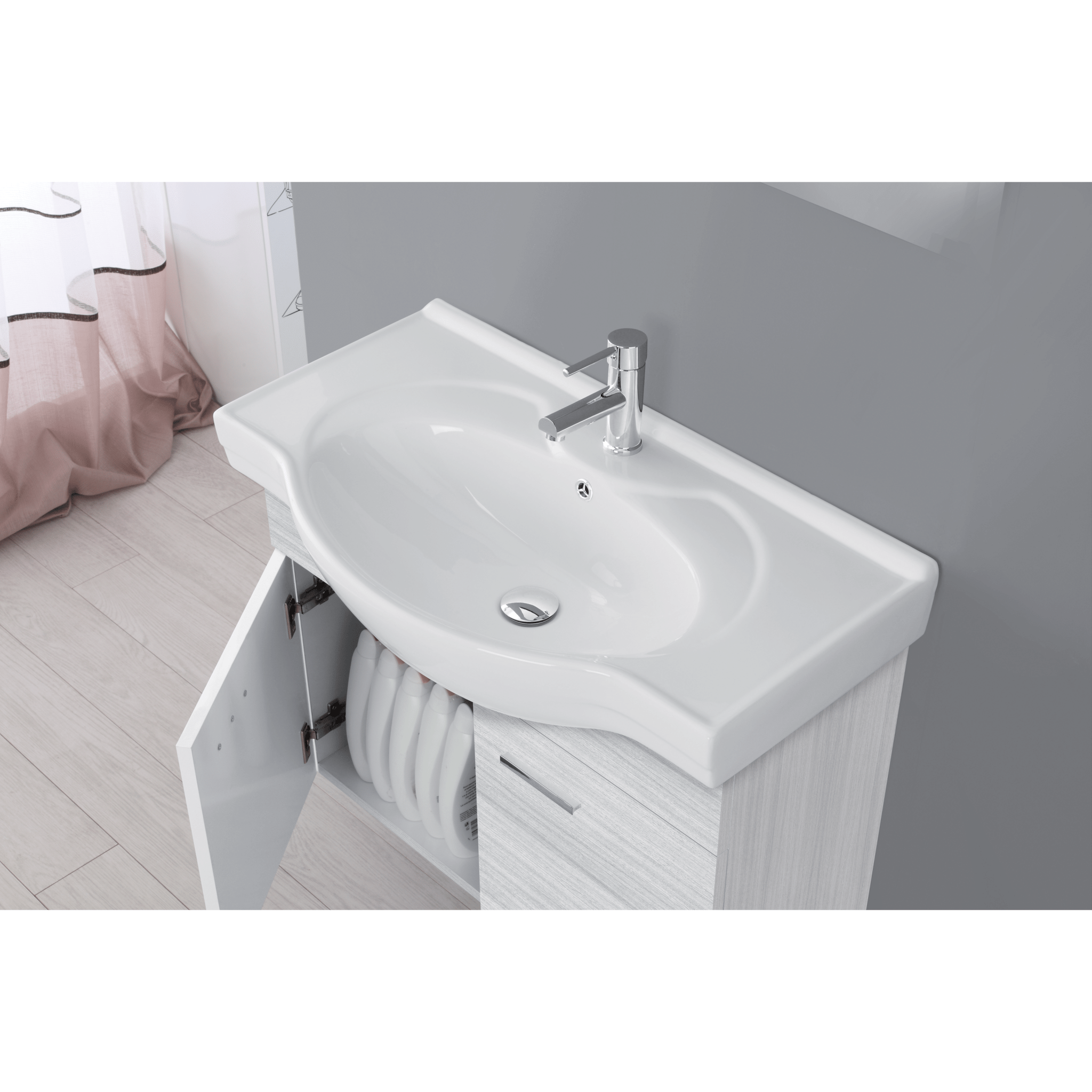 Mobile Bagno Sospeso 85 Cm Due Ante Specchio Feridras "Stella" Grigio - Dabicasa