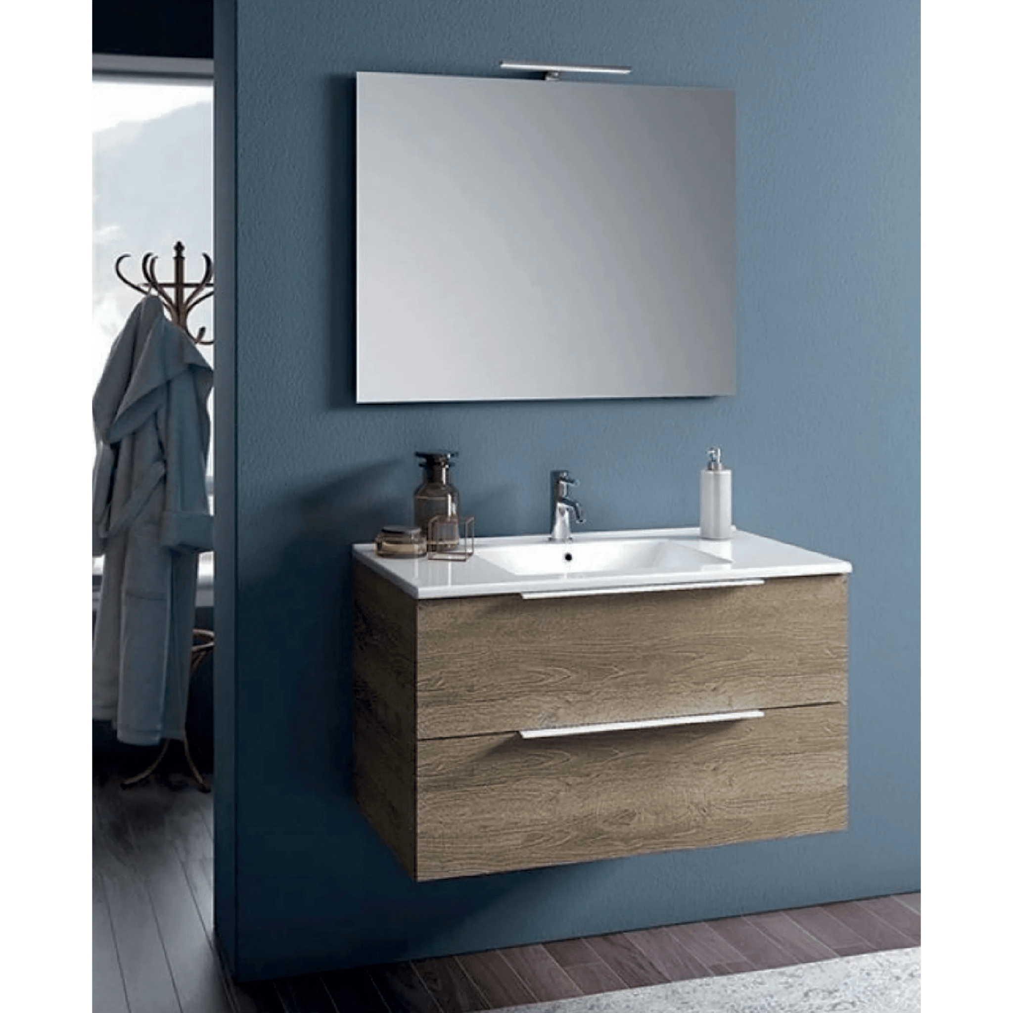 Mobile Bagno Sospeso 90 Cm Due Cassetti Specchio Con Illuminazione Led ItalBagno "Chiara" - Dabicasa