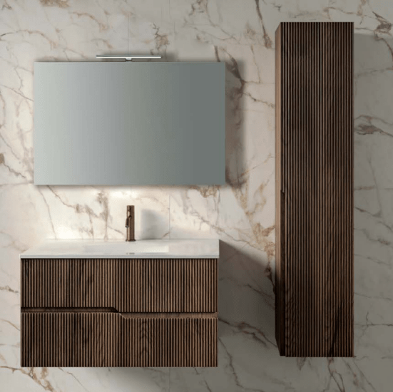 Mobile Bagno Sospeso Cannettato 120 Cm Due Cassetti Specchio Con Illuminazione Led ItalBagno "Victor" - Dabicasa