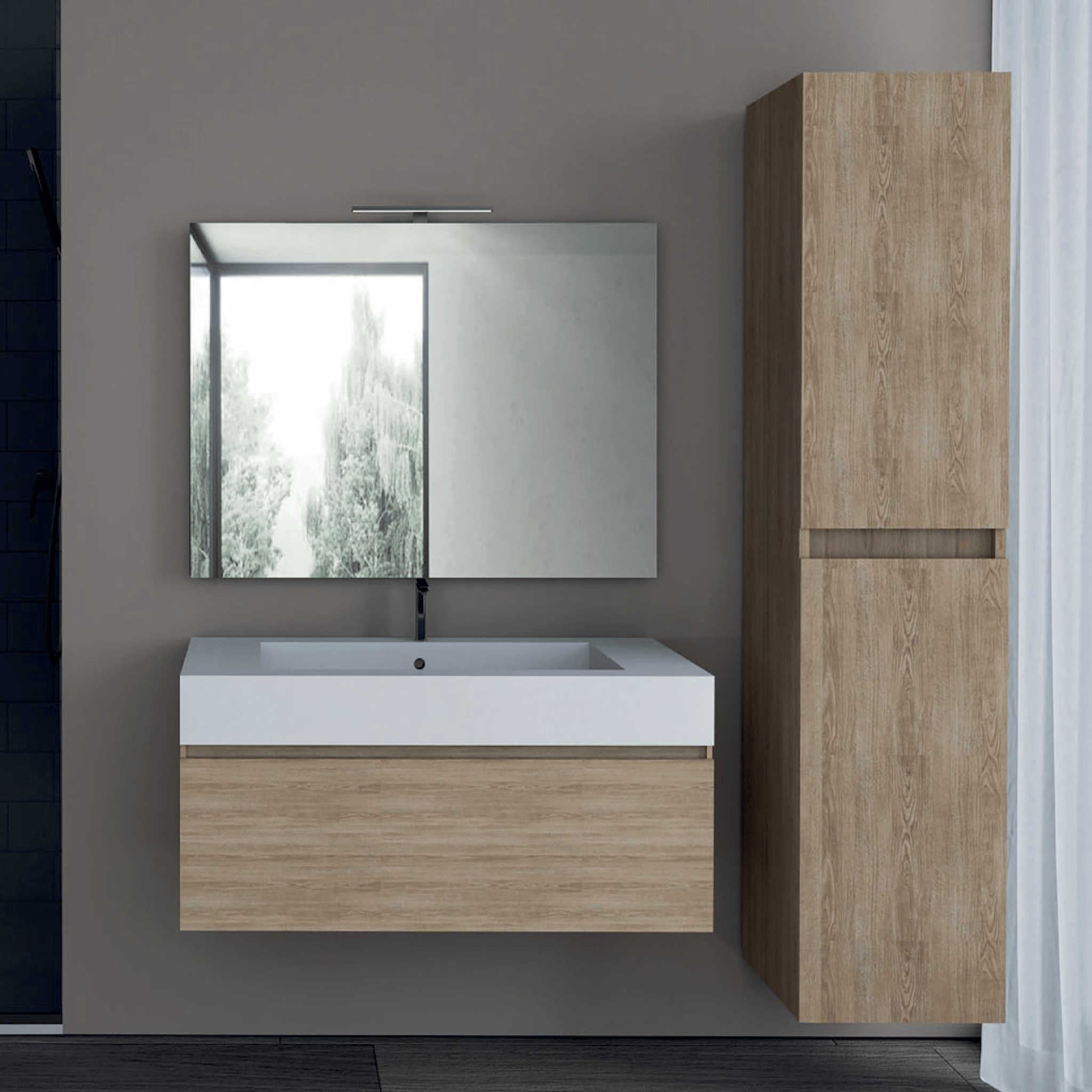 Mobile Bagno Sospeso "Capri" Da 120 Cm Composto Da Un Cassetto Lavabo E Specchio Con Lampada a Led - Dabicasa