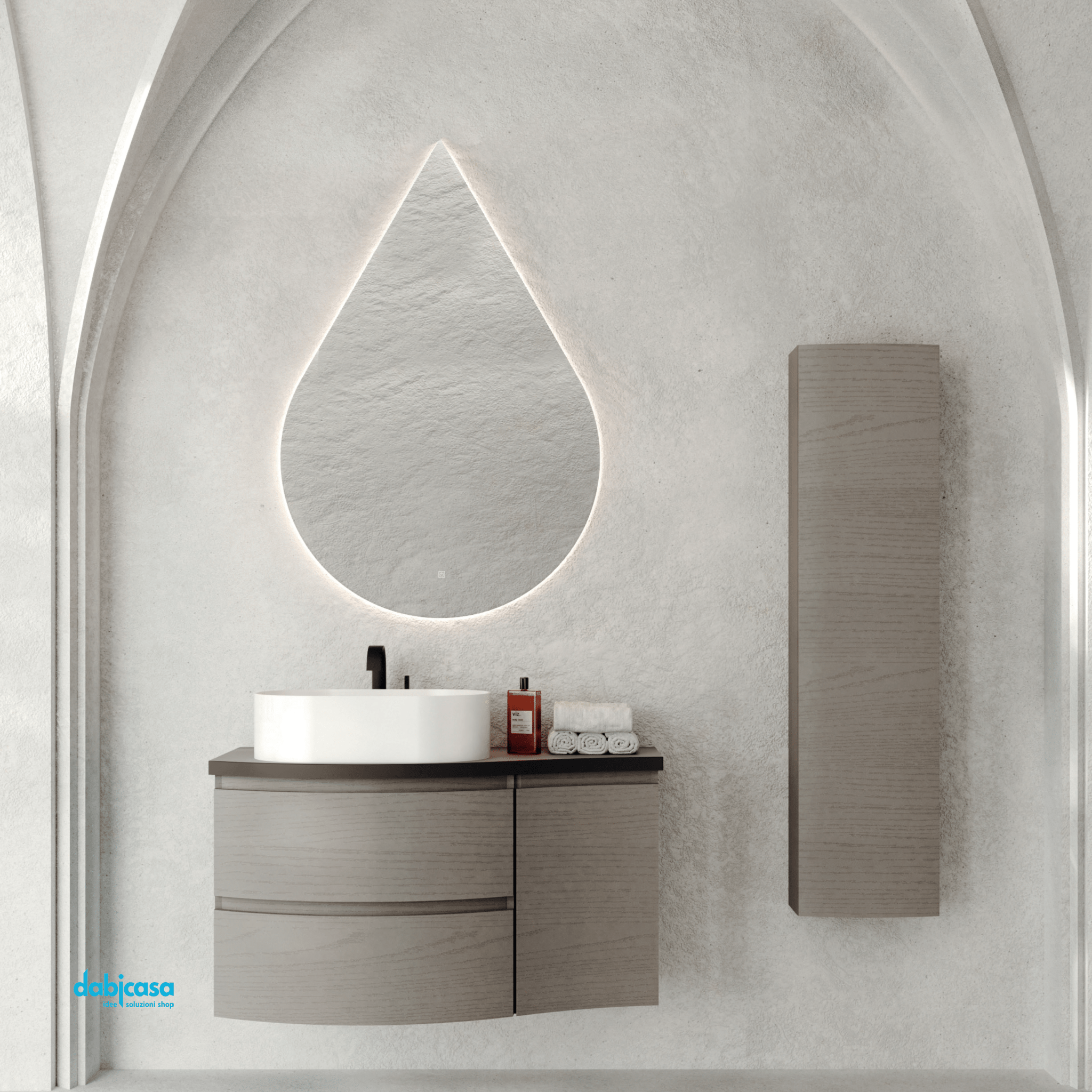 Mobile Bagno Sospeso "Dolce Vita" Da 105 Cm Composto Da Due Cassetti Un'Anta Lavabo E Specchio Finitura Grigio/Pietra - Dabicasa