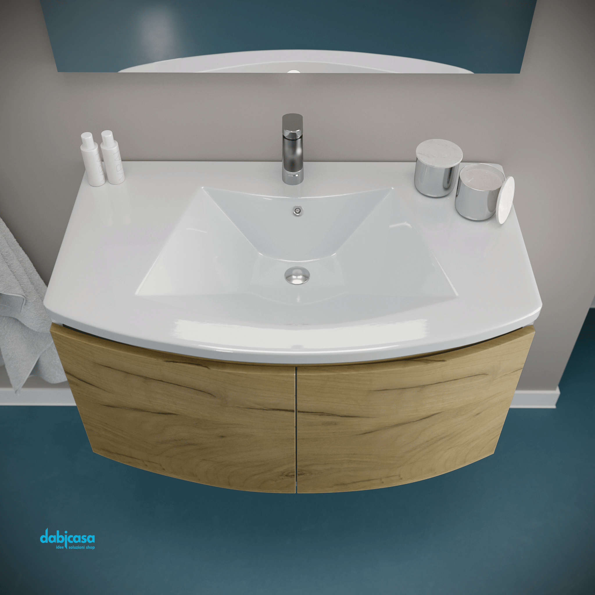 Mobile Bagno Sospeso "Giulia" Da 80 Cm Composto Da Due Ante Lavabo E Specchio Con Lampada Led Finitura Bianco Lucido/Rovere Oro - Dabicasa